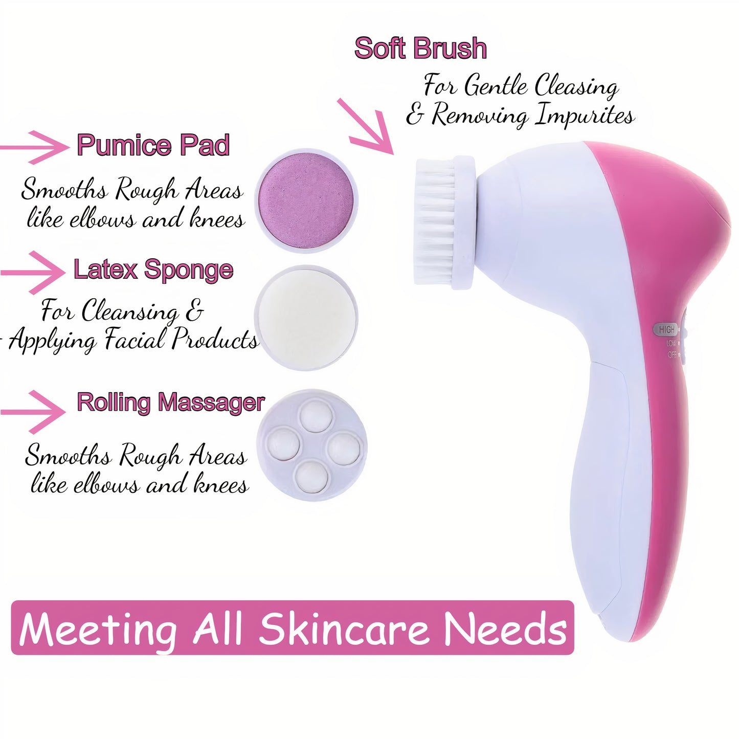 Lovery 4 in 1 Facial Cleansing System - Complete Skincare Solution with 4 Attachments & Storage Case
