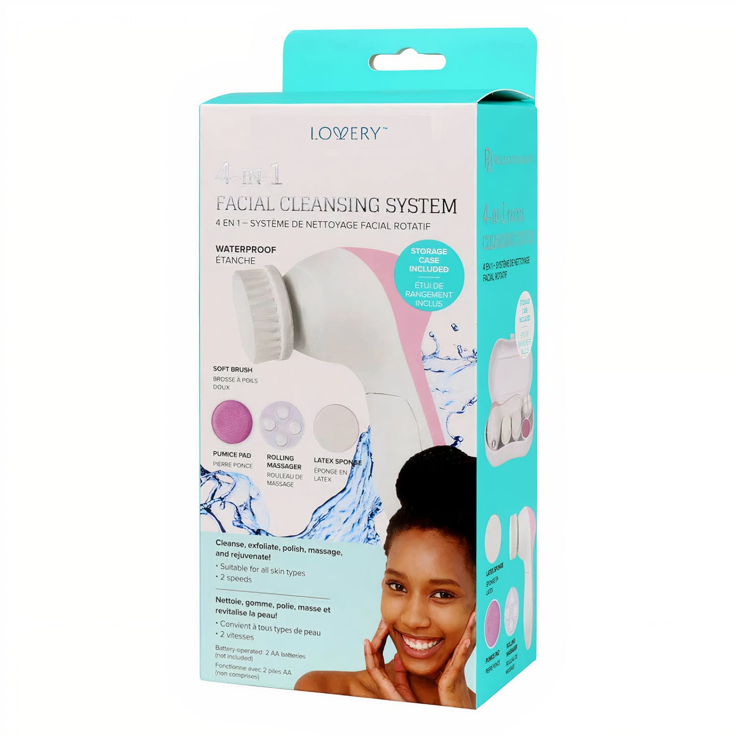 Lovery 4 in 1 Facial Cleansing System - Complete Skincare Solution with 4 Attachments & Storage Case