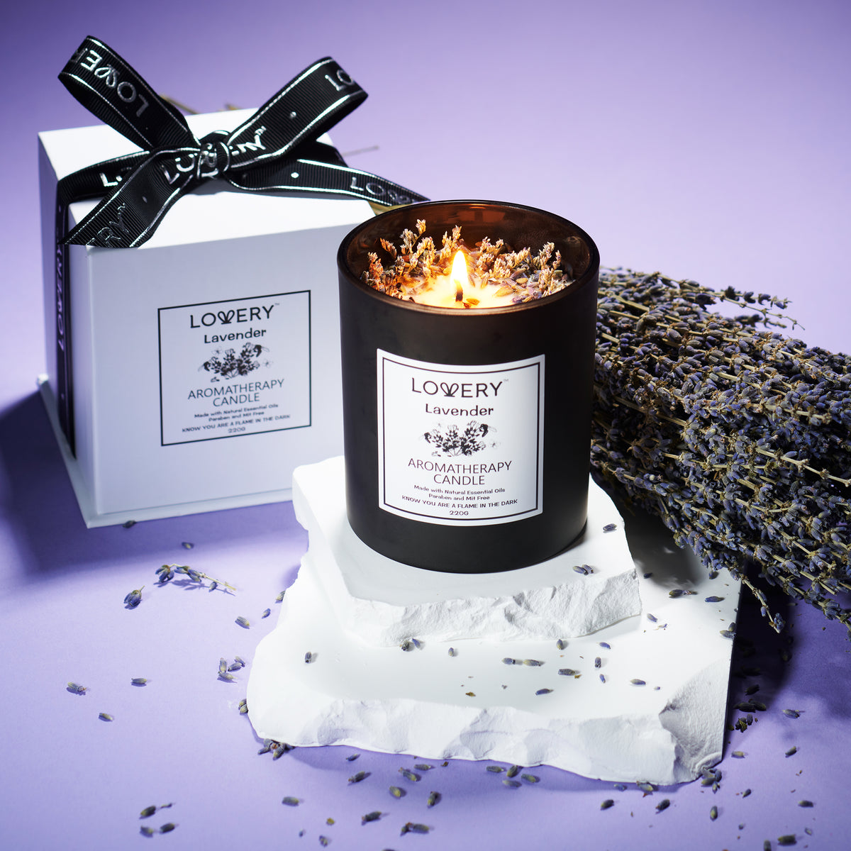 Lavender Scented Candle with Dried Flowers – 9 oz Soy – Gifts