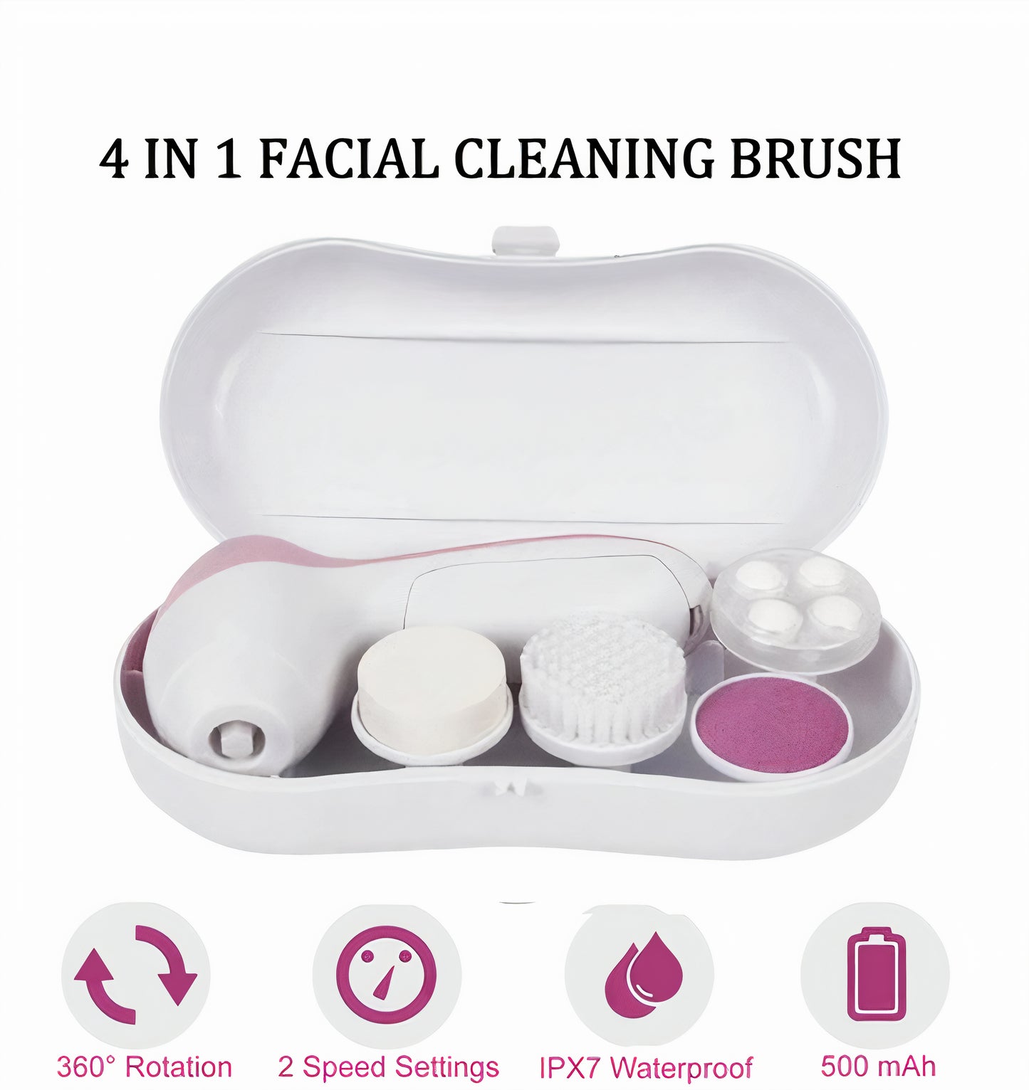 Lovery 4 in 1 Facial Cleansing System - Complete Skincare Solution with 4 Attachments & Storage Case