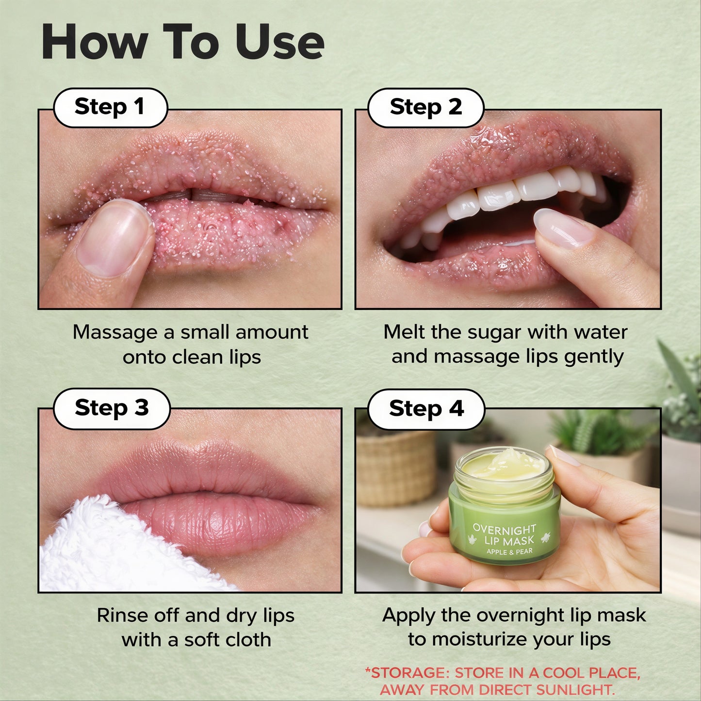 Korean Lip Care Duo Set - Cherry Mint Exfoliating Lip Scrub & Apple and Pear Overnight Lip Mask