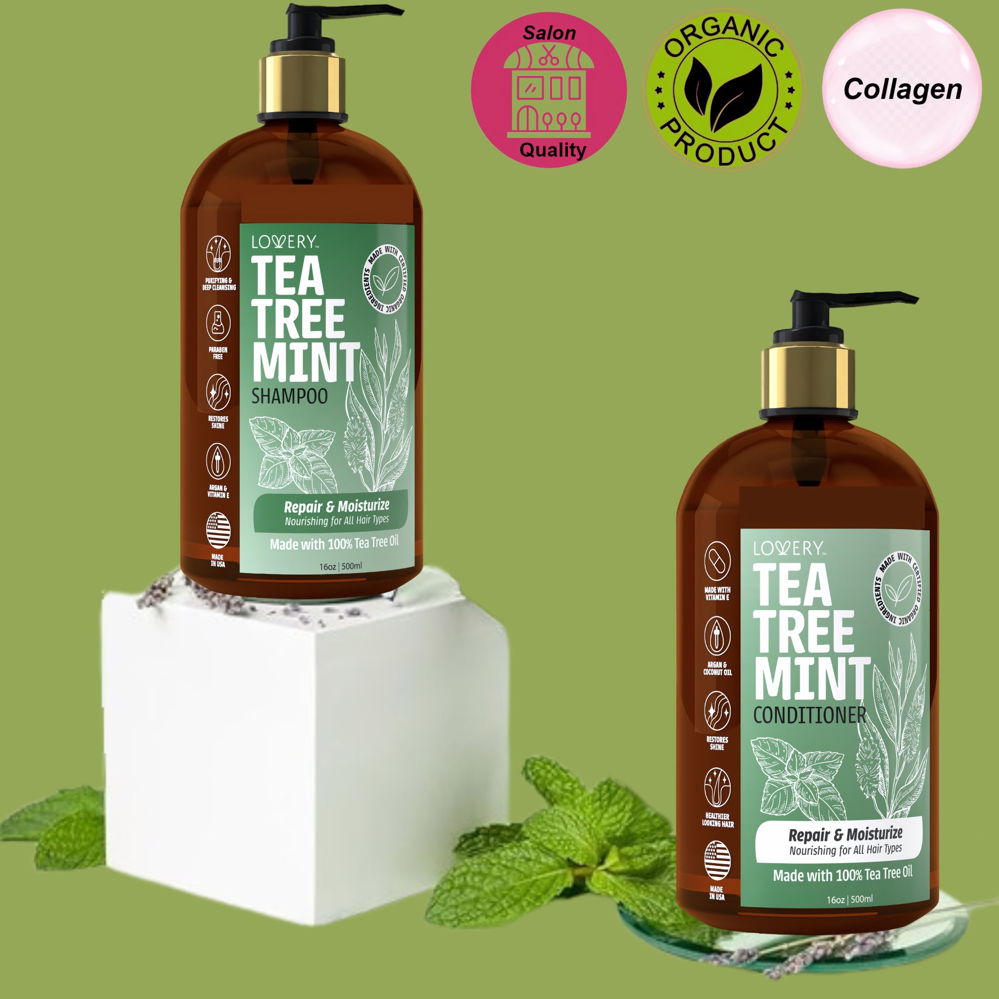 tea tree hydration lavender mint moisturizing liter duo set Lovery Tea Tree Mint Shampoo And Conditioner Gift Set, Made In USA, 32 oz, 16 Ounces