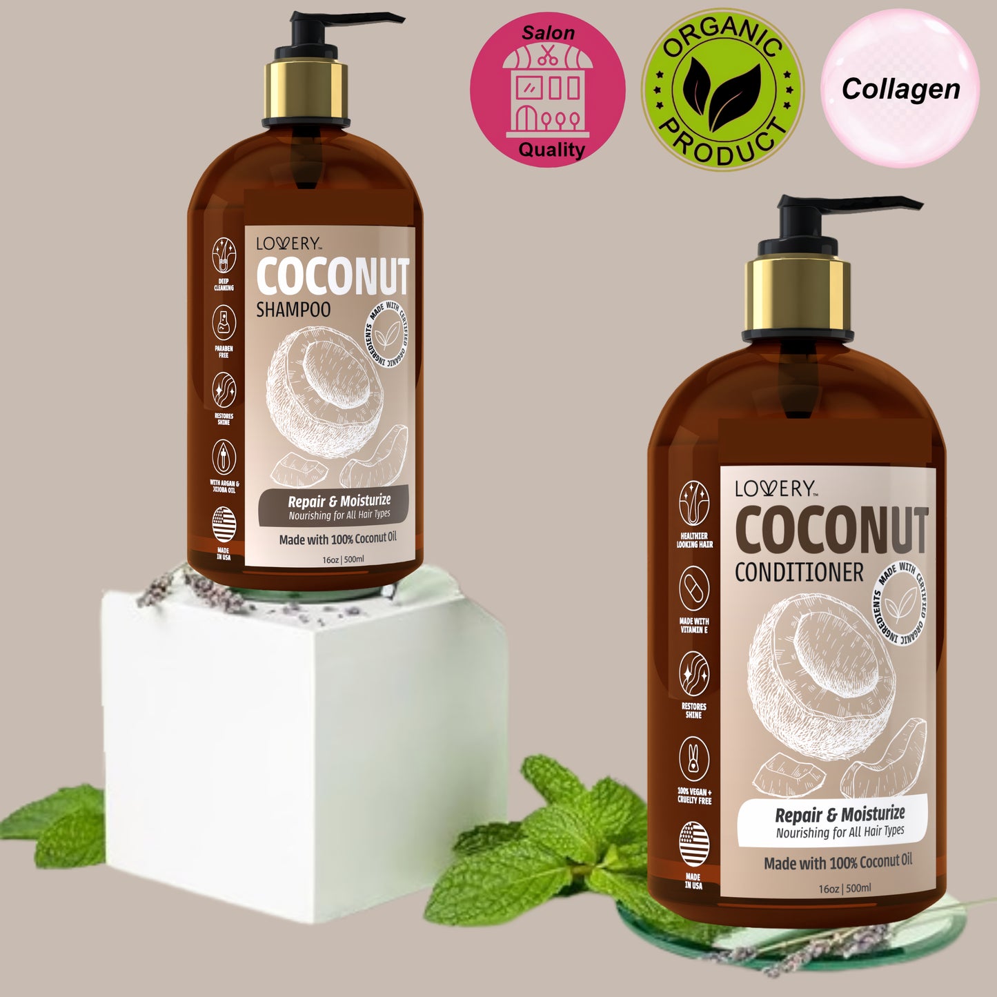 Coconut Conditioner - 16oz Organic Hair Care Made in USA