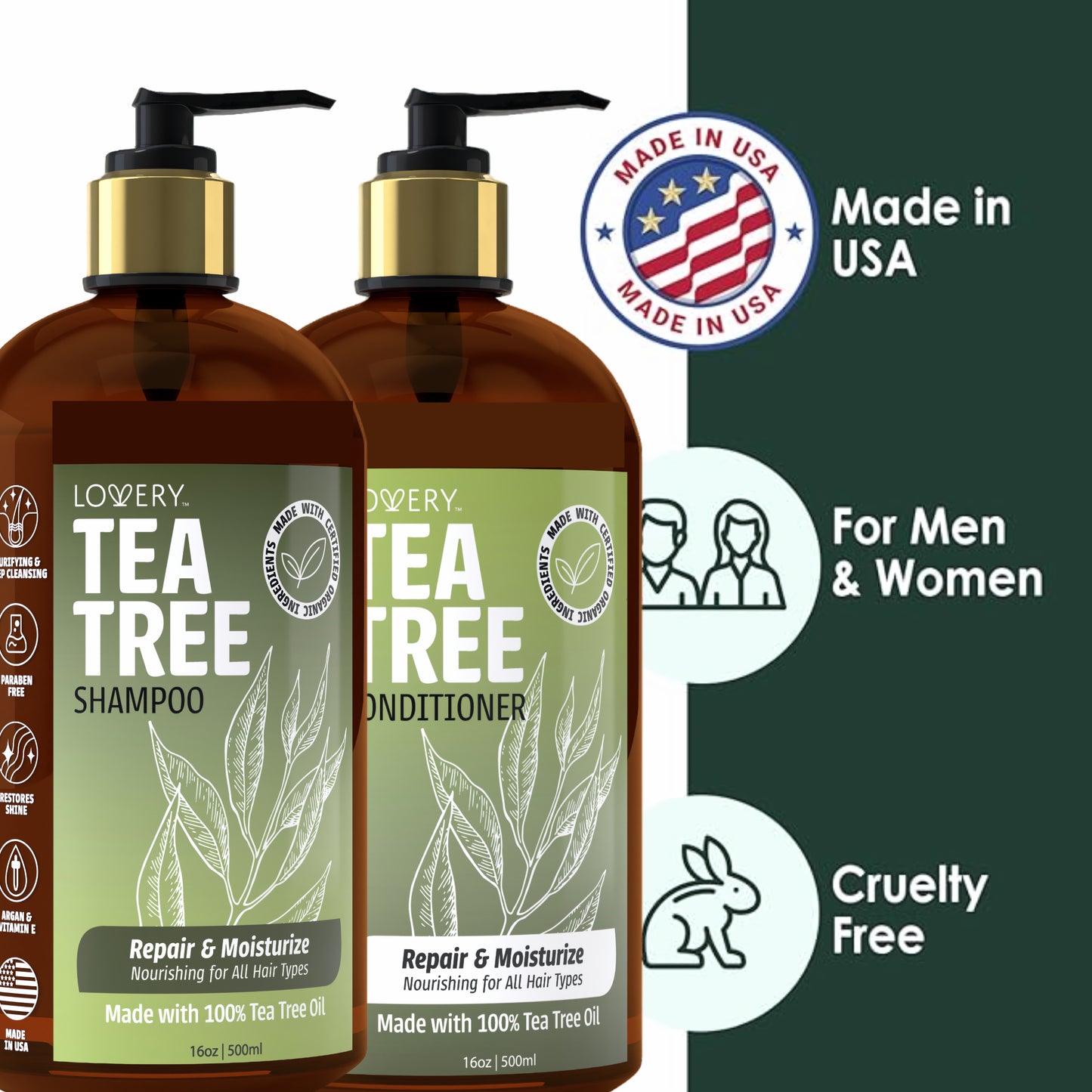 Tea Tree Shampoo & Conditioner Gift Set - 32oz Hair Care Made in USA