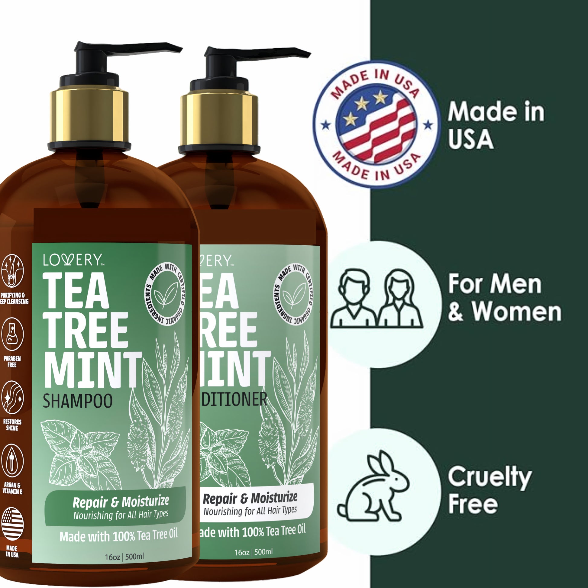 tea tree hydration lavender mint moisturizing liter duo set Lovery Tea Tree Mint Shampoo And Conditioner Gift Set, Made In USA, 32 oz, 16 Ounces