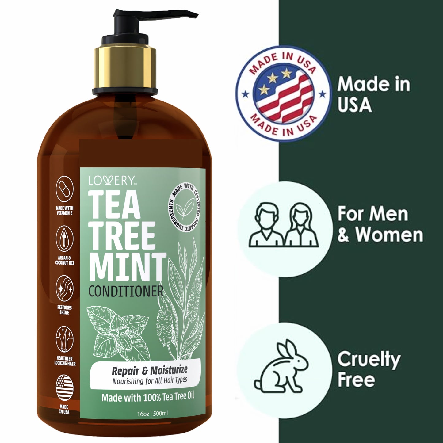 Tea Tree Mint Conditioner - 16oz Organic Hair Care Made in USA