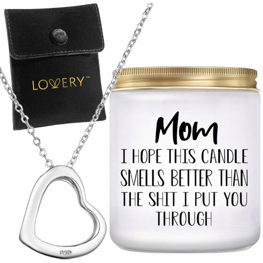 Mother's Day .925 Sterling Silver Heart Necklace with Pouch & Vanilla Scented Soy Candle