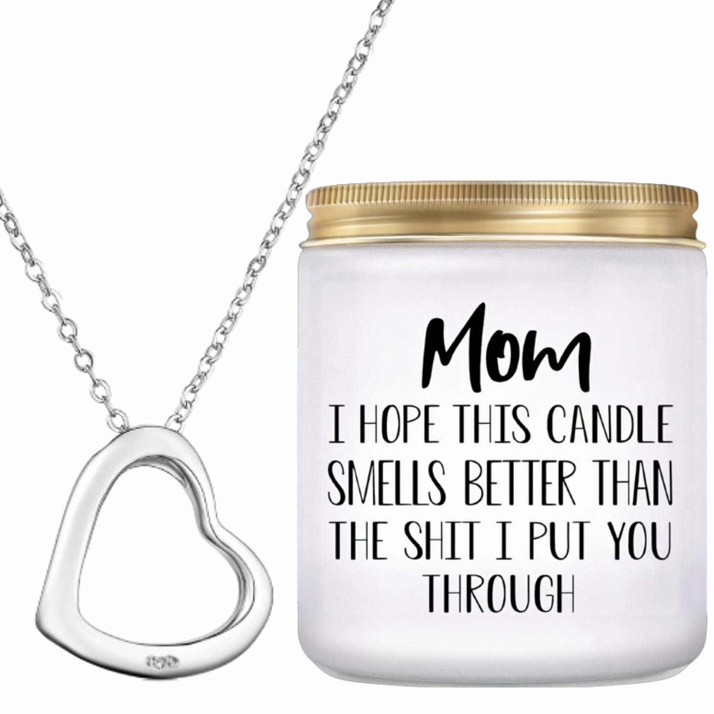 Mother's Day .925 Sterling Silver Heart Necklace with Pouch & Vanilla Scented Soy Candle