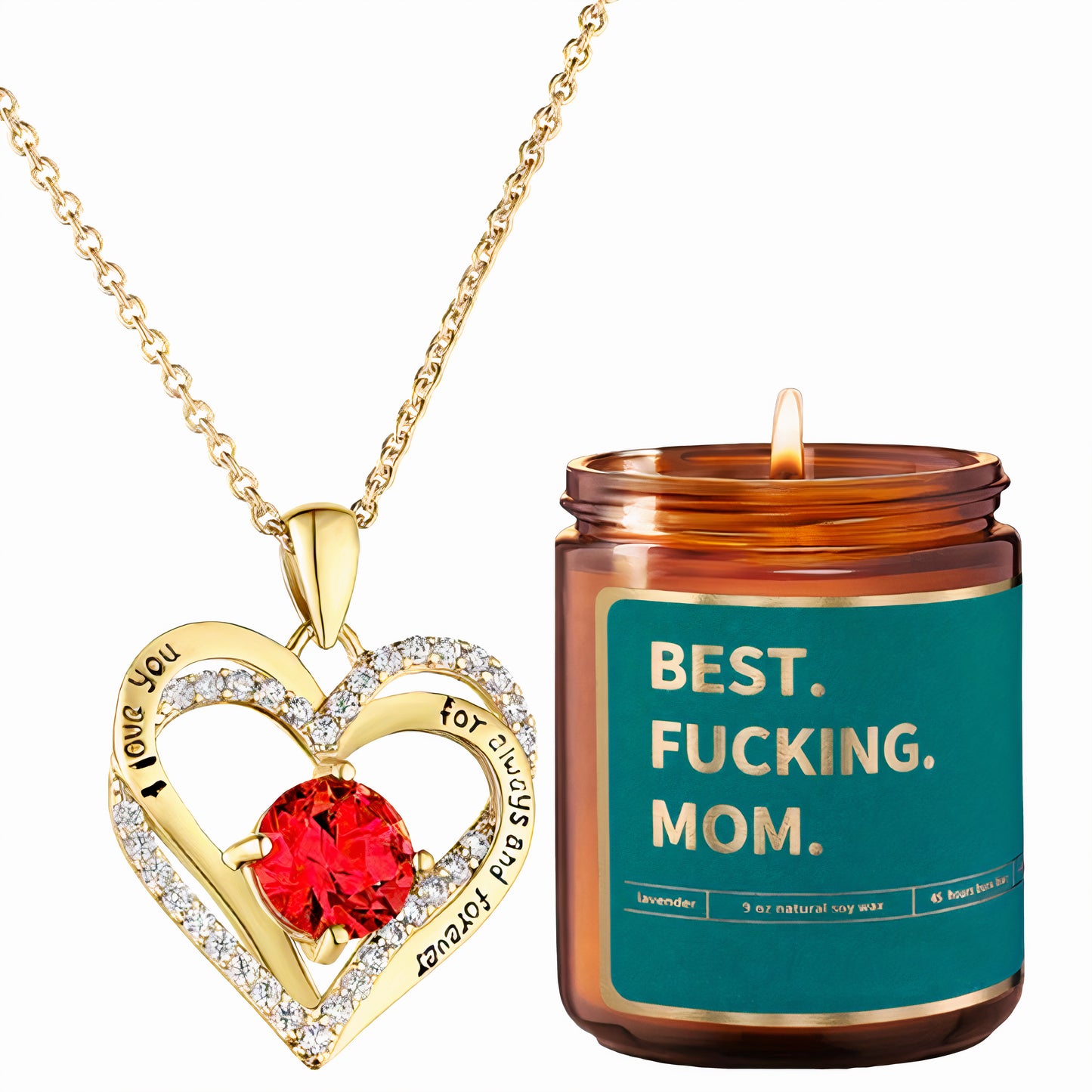 Mother's Day Double Heart Pendant Necklace with Pouch and Candle