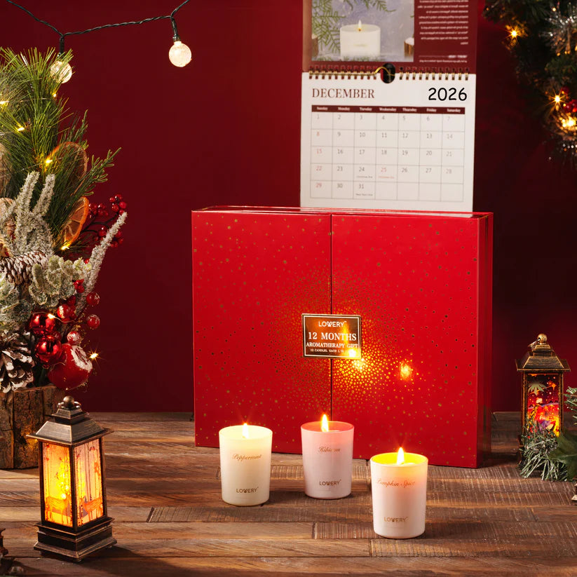 2025 Advent Calendar Candle Gifts - 12pc Aromatherapy Scented Candles, Pen, Wick Trimmer & Calendar