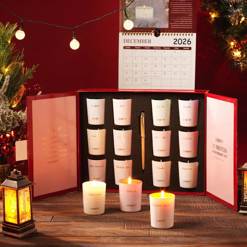 2025 Advent Calendar Candle Gifts - 12pc Aromatherapy Scented Candles, Pen, Wick Trimmer & Calendar