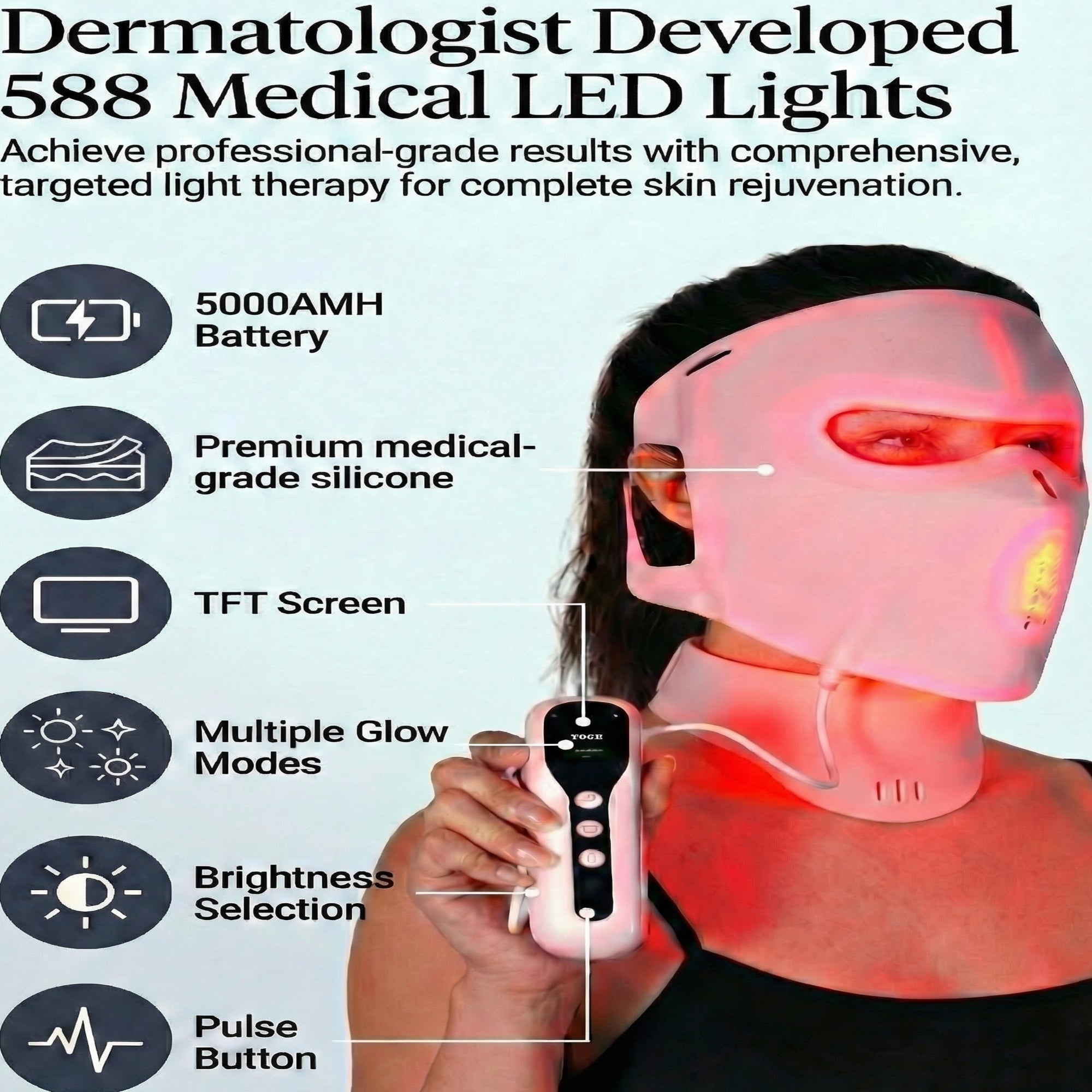 4D LED Red Light Therapy Face Mask and Neck Mask with Near