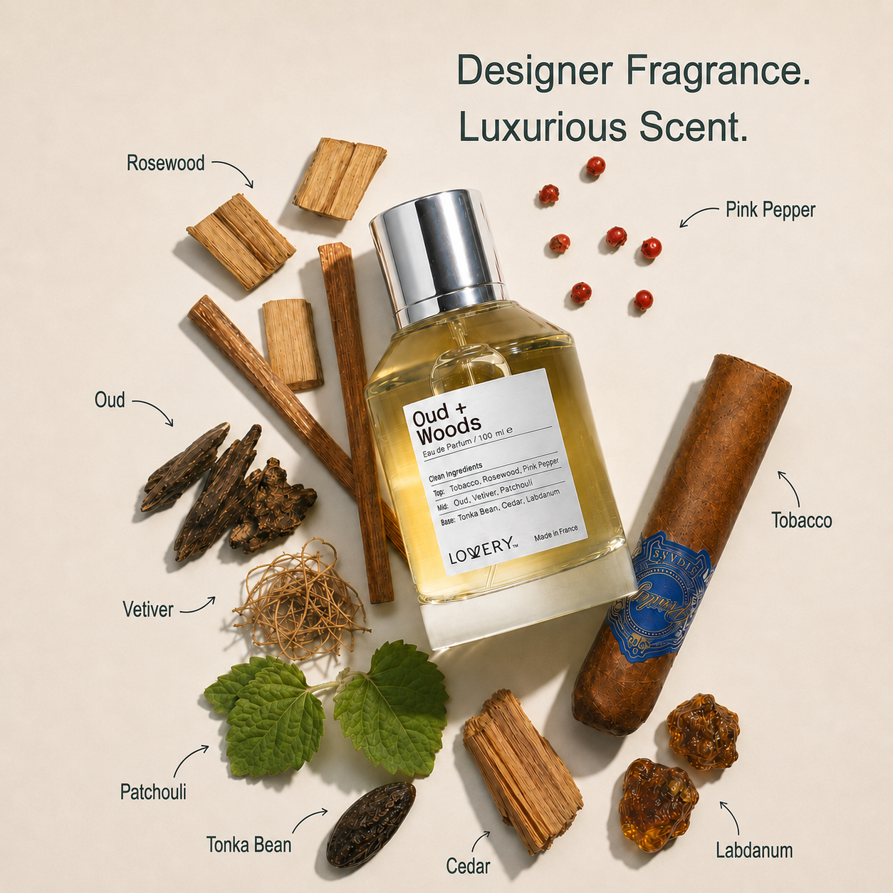 LoveryPlus Oud + Woods Eau de Parfum 2pc. Fragrance Gift Set - Inspired by Tom Ford Oud Wood, 3.4 fl oz Perfume Spray