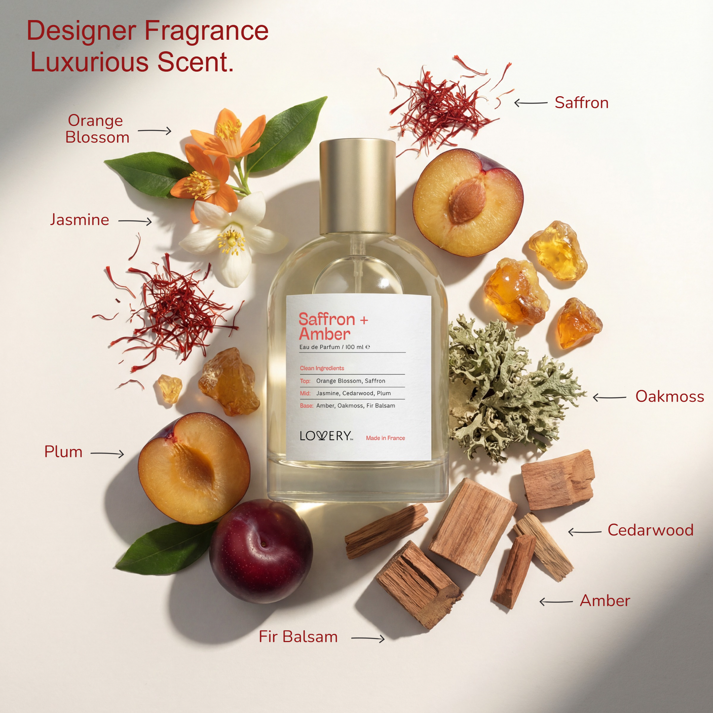 LoveryPlus Saffron + Amber Eau de Parfum 3pc. Fragrance Gift Set - Inspired by Maison Francis Kurkdjian Baccarat Rouge 540, 3.4 fl oz Perfume Spray