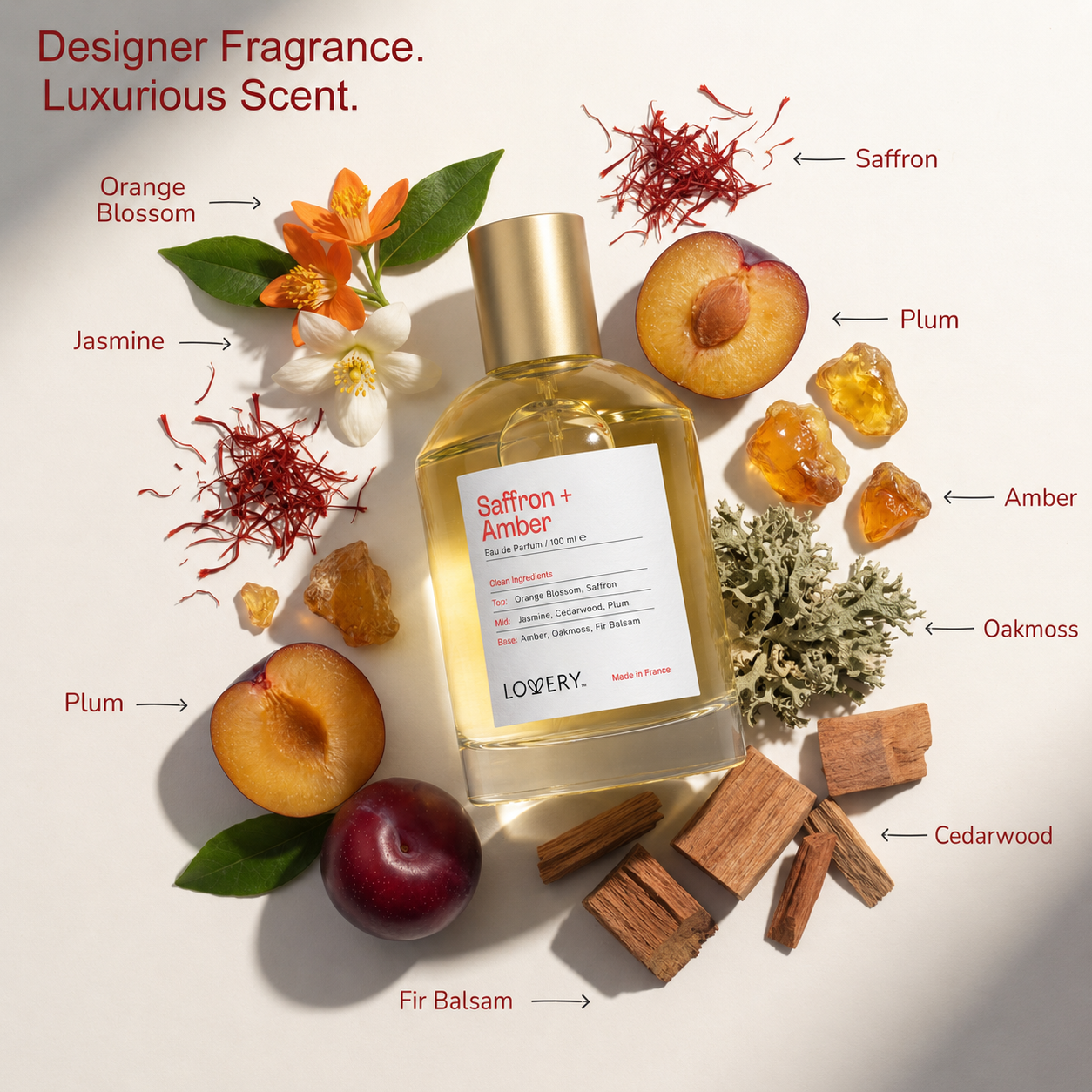 LoveryPlus Saffron + Amber Eau de Parfum 3pc. Fragrance Gift Set - Inspired by Maison Francis Kurkdjian Baccarat Rouge 540, 3.4 fl oz Perfume Spray