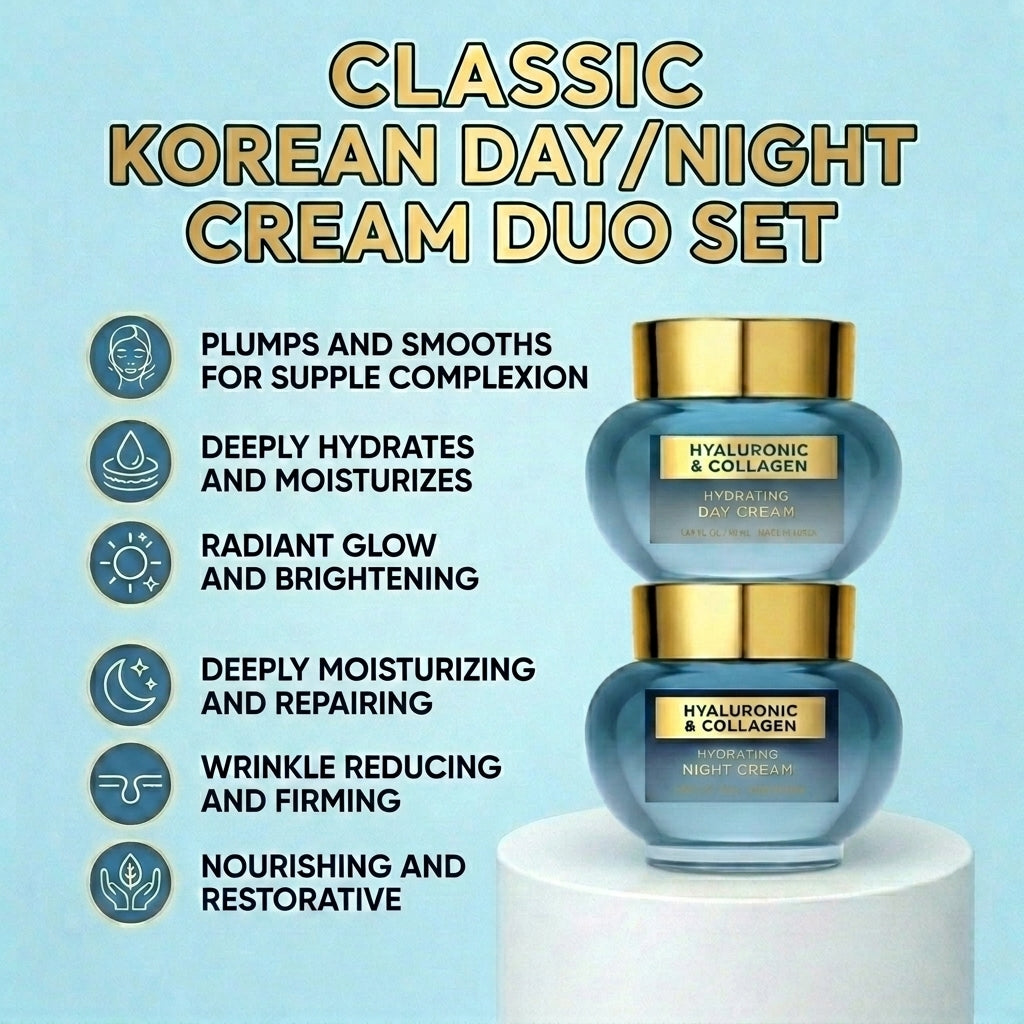 Lovery Korean Skincare Hyaluronic Collagen Day & Night Cream Set -Brightening and Hydration for Face