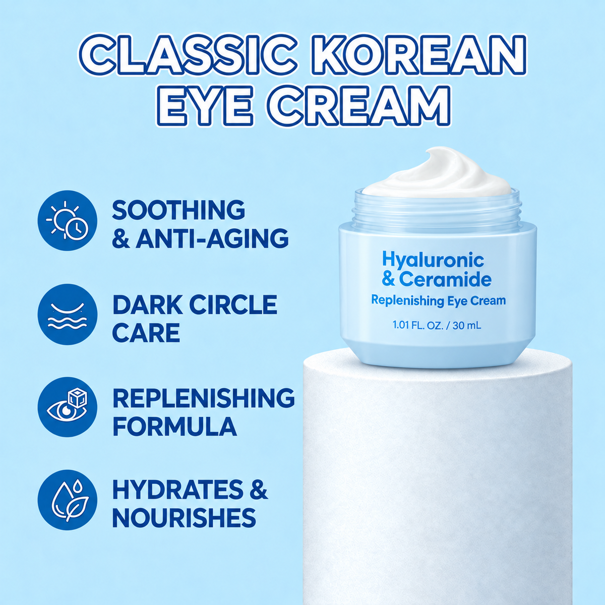 Korean Hyaluronic Acid & Ceramide Replenishing Eye Cream - 30 mL