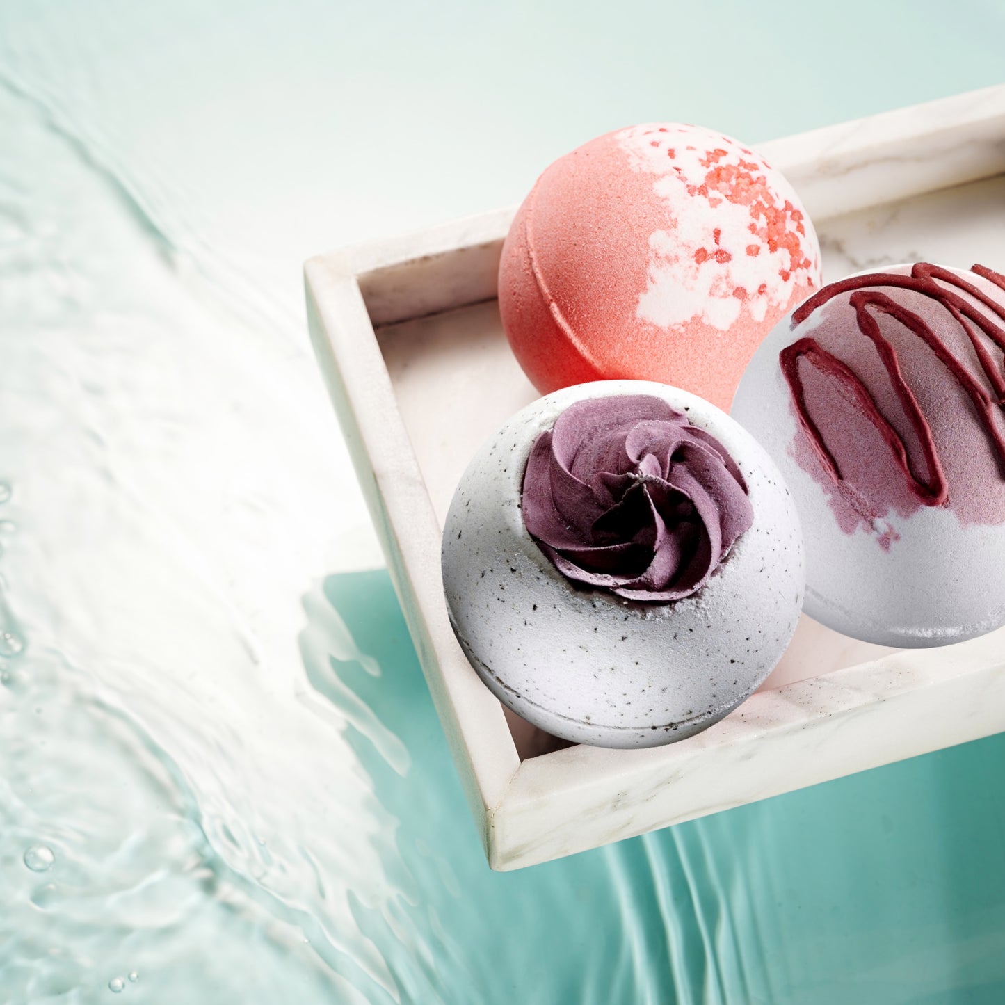 3pc Hand Decorated Bath Bombs in Coffee, Strawberry & Ice Cream Scents