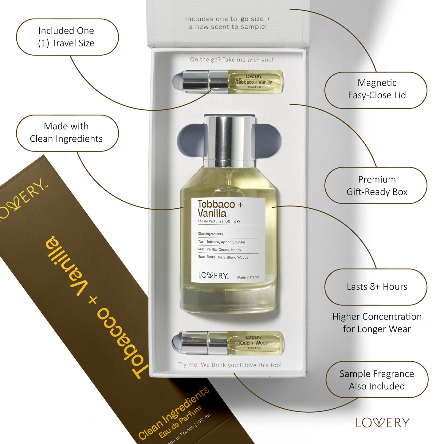 LoveryPlus Tobacco + Vanilla Eau de Parfum 3pc. Fragrance Gift Set - Inspired by Tom Ford Tobacco Vanille, 3.4 fl oz Perfume Spray