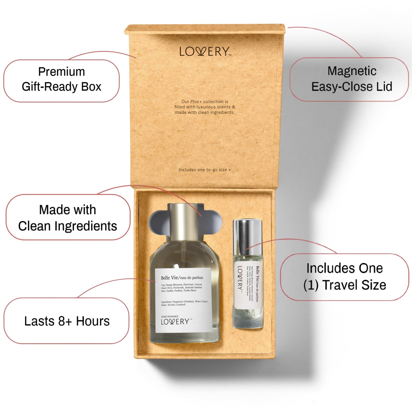 LoveryPlus Belle Vie Eau de Parfum 2pc. Fragrance Gift Set - Inspired by Lancôme La Vie Est Belle, 3.4 fl oz Perfume Spray