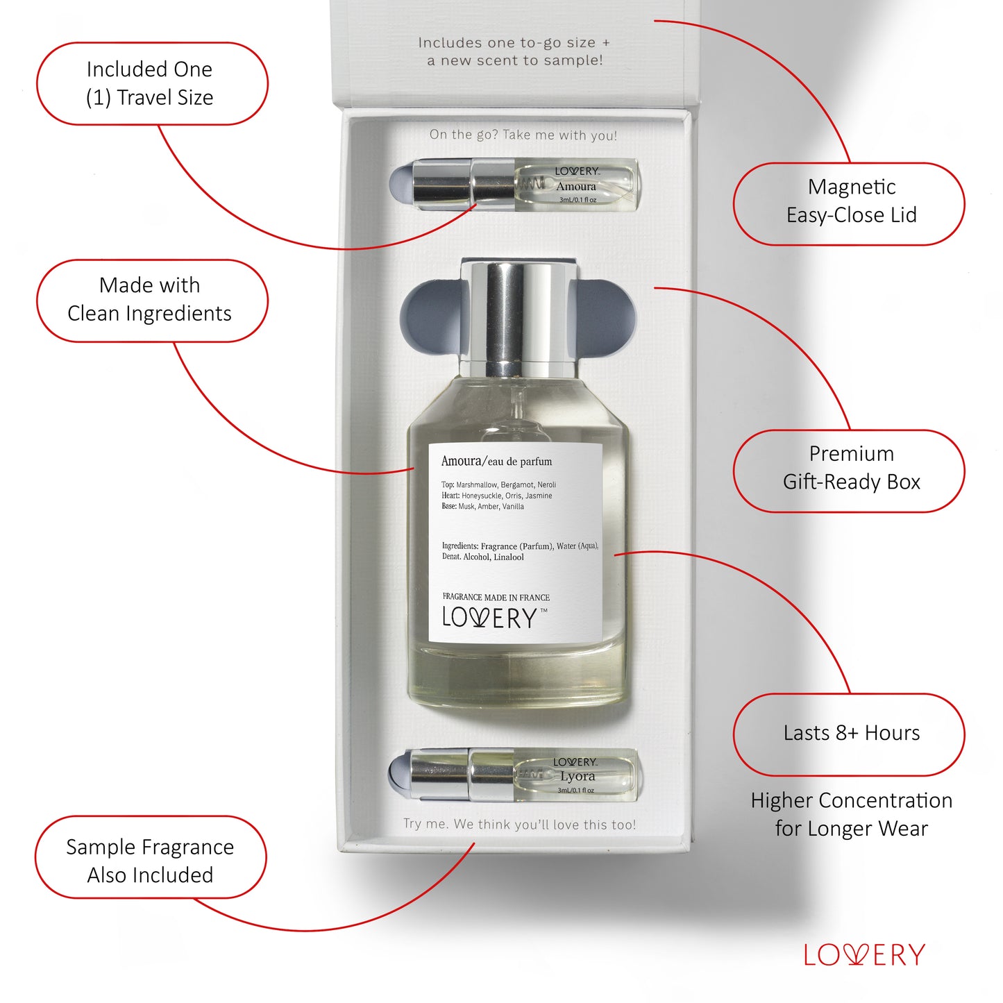 LoveryPlus Amoura Eau de Parfum 3pc. Fragrance Gift Set - Inspired by Kilian Love, Don’t Be Shy, 3.4 fl oz Perfume Spray