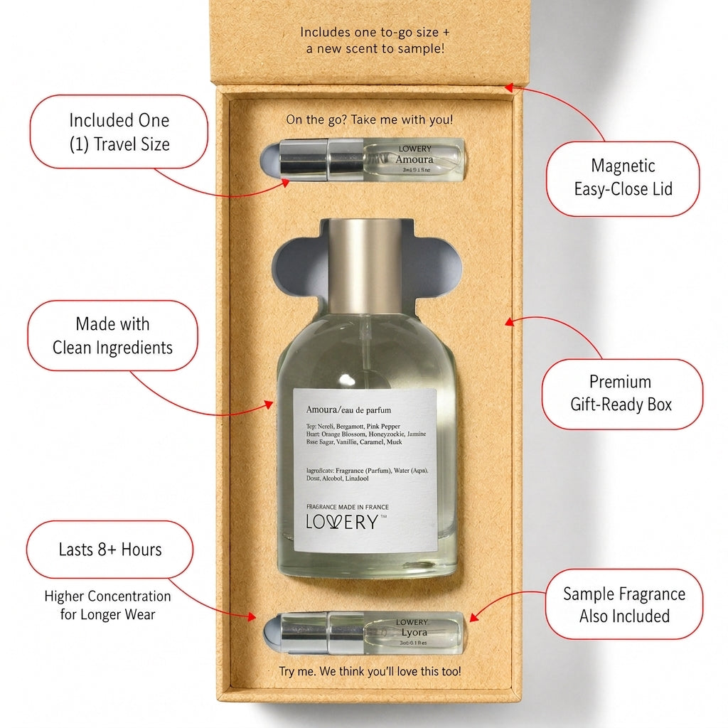 LoveryPlus Amoura Eau de Parfum 3pc. Fragrance Gift Set - Inspired by Kilian Love, Don’t Be Shy, 3.4 fl oz Perfume Spray