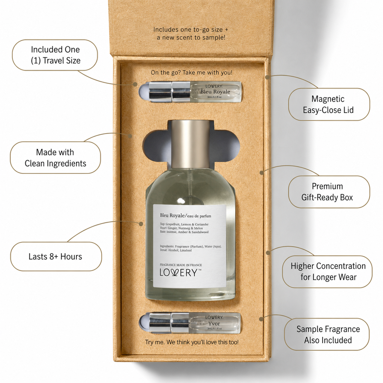 LoveryPlus Bleu Royale Eau de Parfum 3pc. Fragrance Gift Set - Inspired by Chanel Bleu de Chanel, 3.4 fl oz Perfume Spray