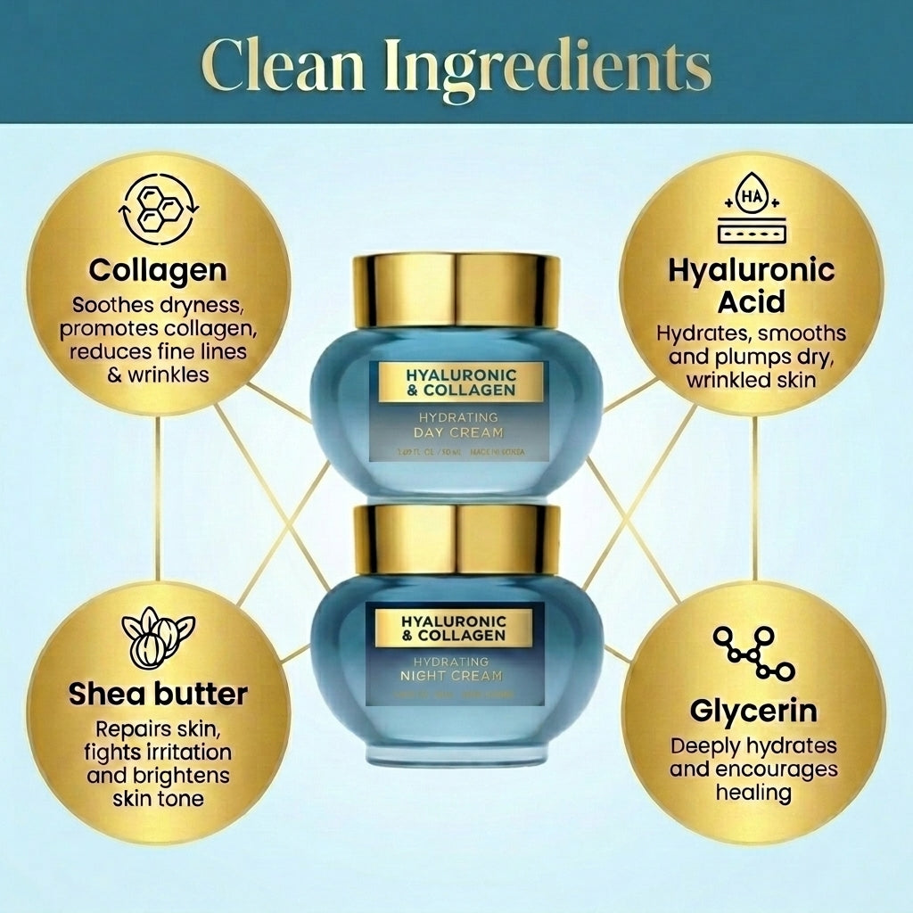 Lovery Korean Skincare Hyaluronic Collagen Day & Night Cream Set -Brightening and Hydration for Face