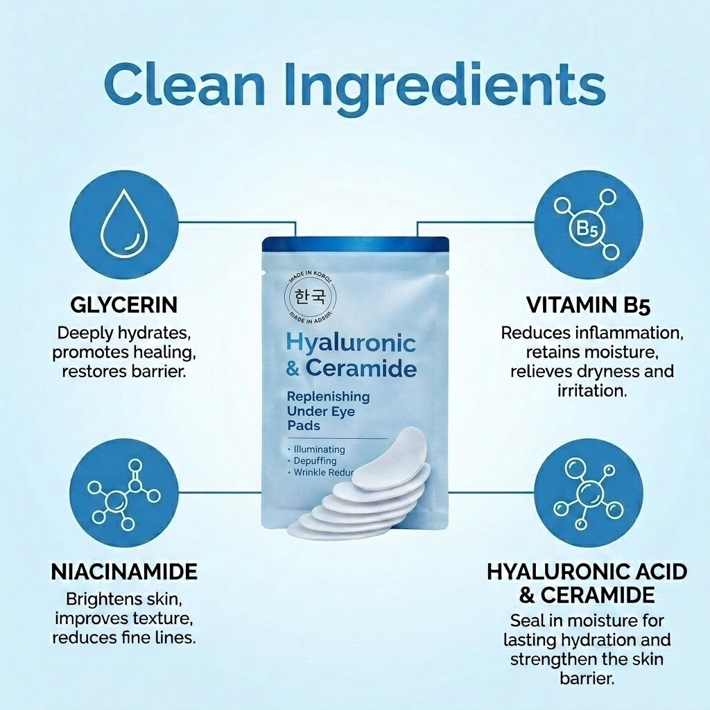 Lovery Hyaluronic & Ceramide Under Eye Masks - Korean Skincare Hydrating Eye Pad Set - 5 pairs