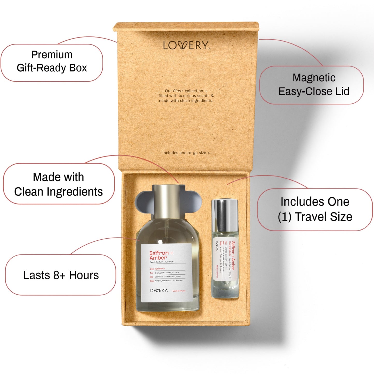 LoveryPlus Saffron + Amber Eau de Parfum 2pc. Fragrance Gift Set - Inspired by Maison Francis Kurkdjian Baccarat Rouge 540, 3.4 fl oz Perfume Spray