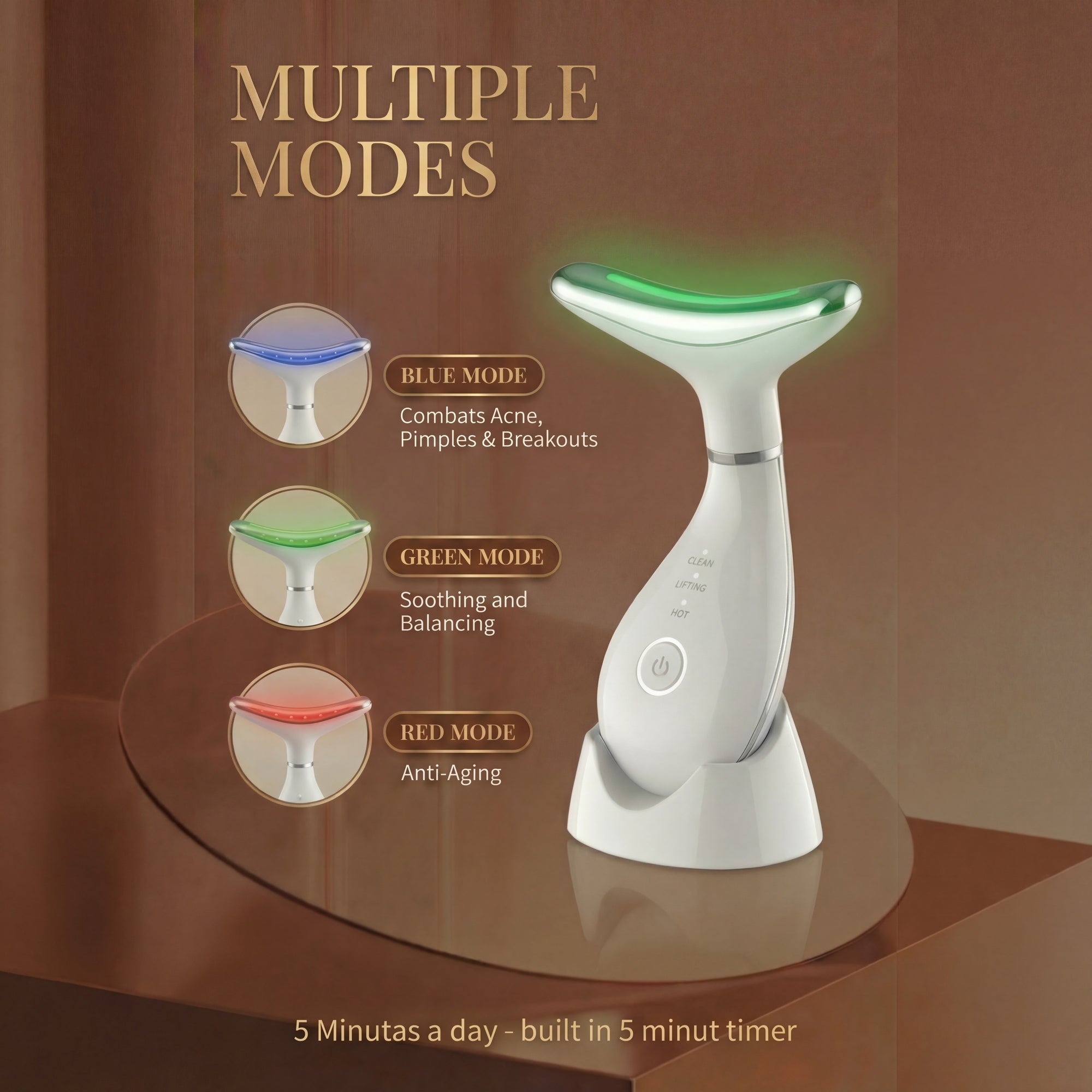 LED Face & Neck Massager Wand - EMS, Heat & 4 Treatment Modes | Lovery
