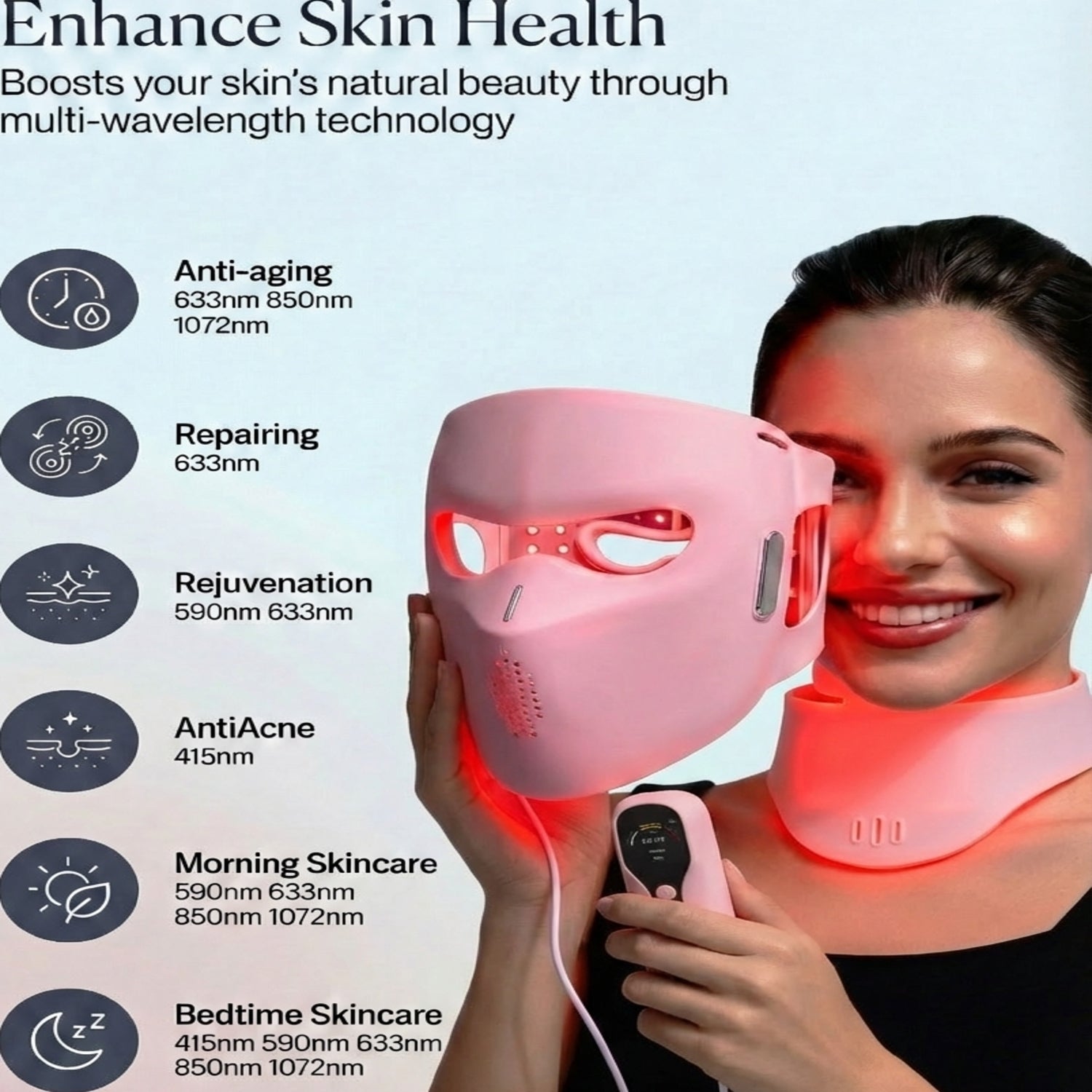4D LED Red Light Therapy Face Mask and Neck Mask with Near
