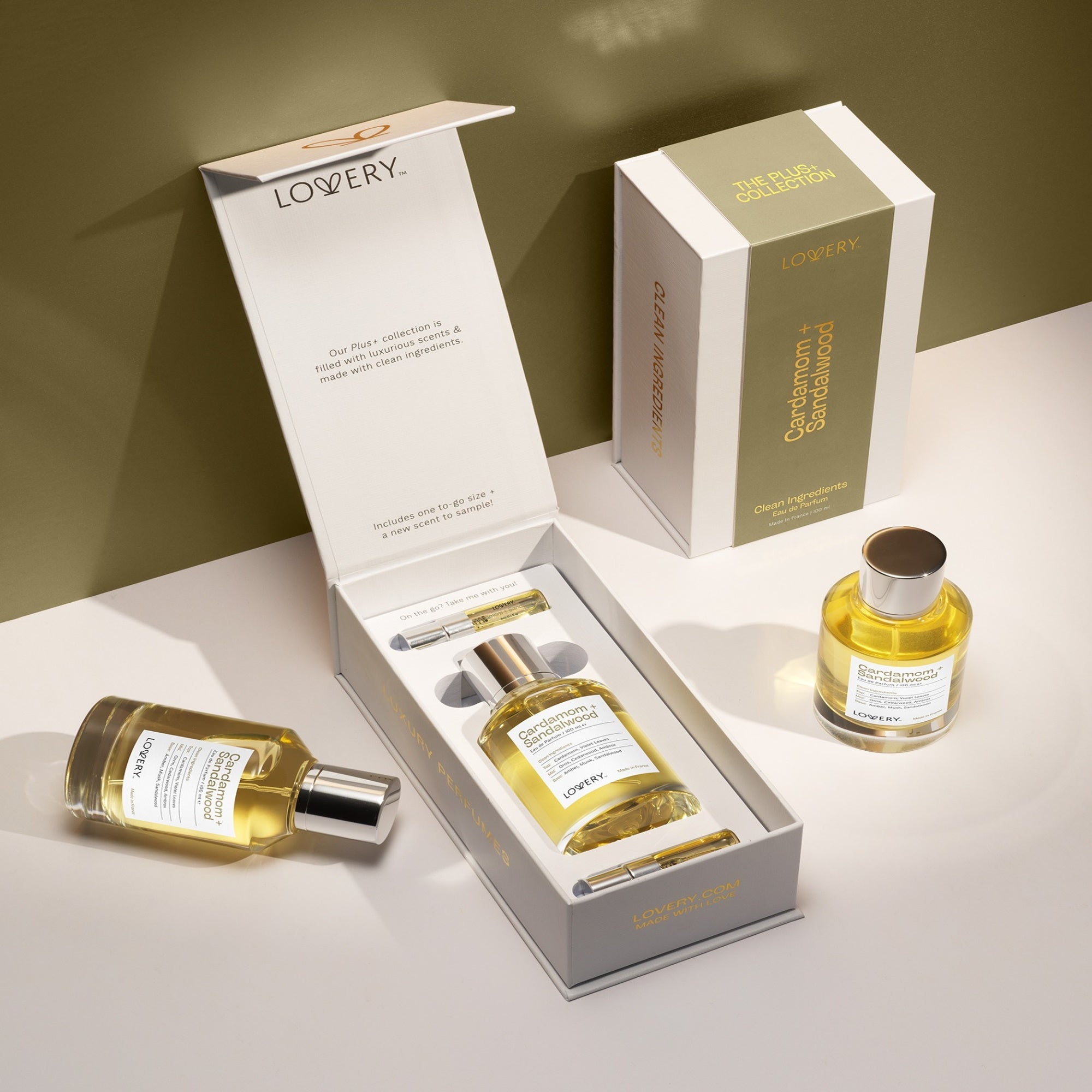 cardamom sandalwood perfume, unisex fragrance gift set, 3pc EDP
