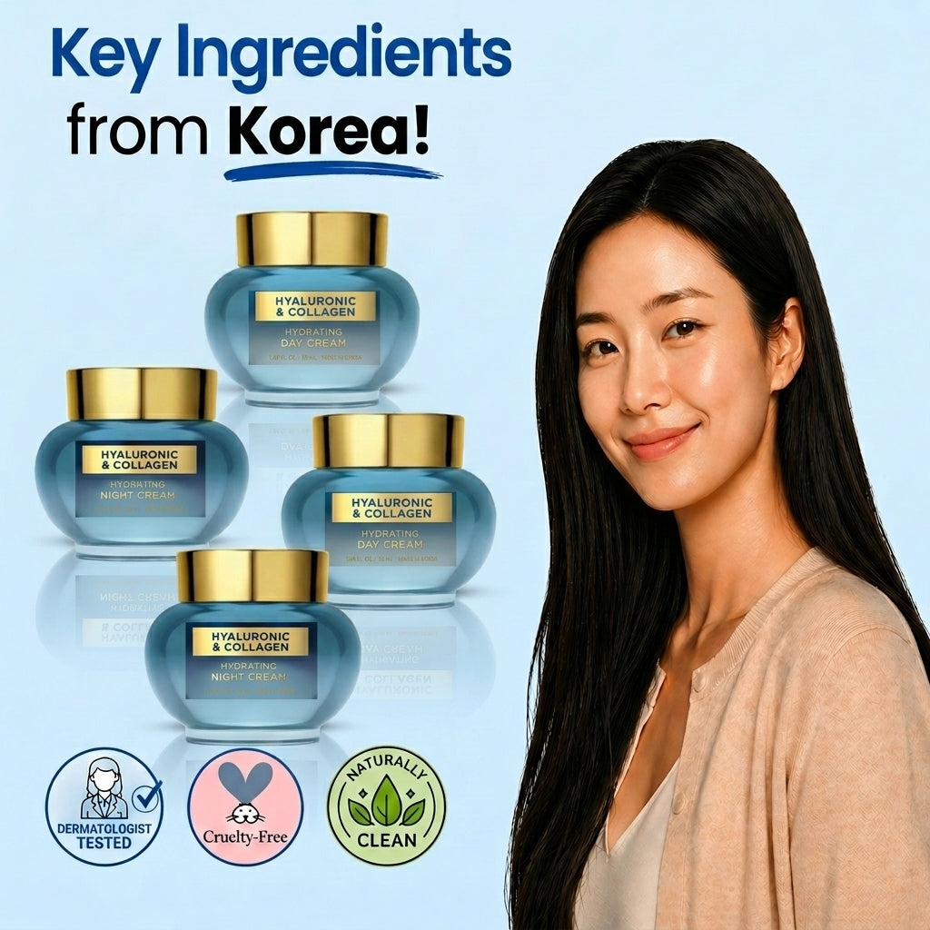 Lovery Korean Skincare Hyaluronic Collagen Day & Night Cream Set -Brightening and Hydration for Face