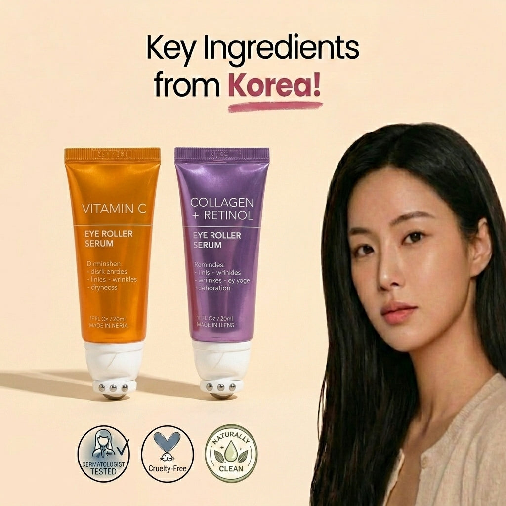 Lovery Korean Skincare Eye Roller Serum Duo - Collagen + Retinol & Vitamin C Brightening Under Eye Treatment Set