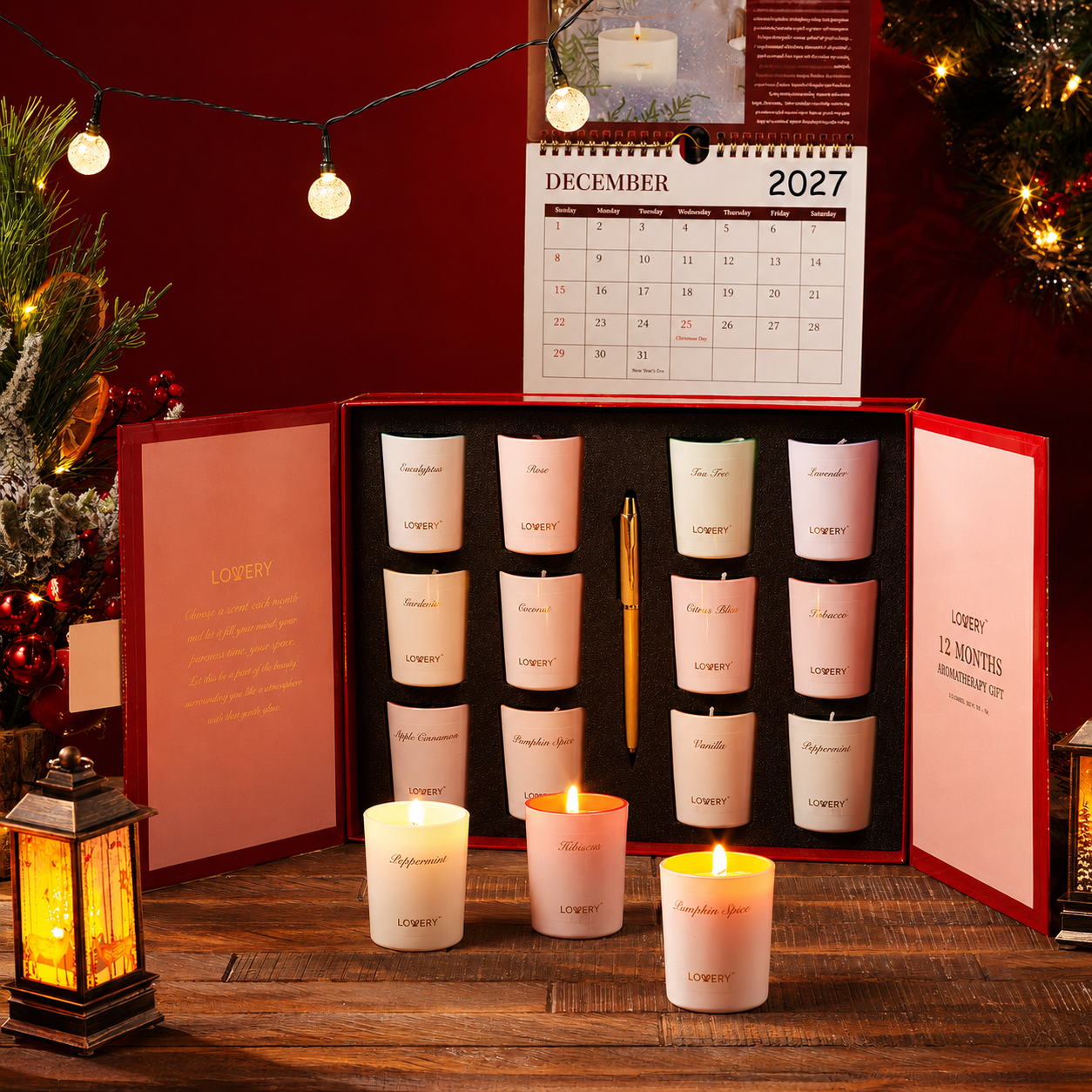 2026 Advent Calendar Candle Gifts – 12Pc Aromatherapy Scented Candles, Pen & Calendar