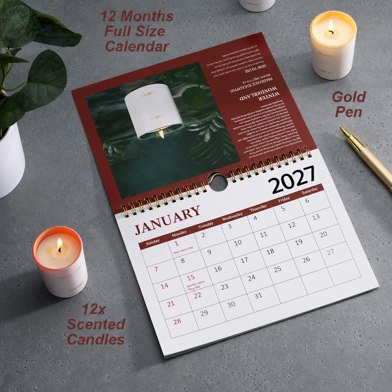 2026 Advent Calendar Candle Gifts – 12Pc Aromatherapy Scented Candles, Pen, Wick Trimmer & Calendar