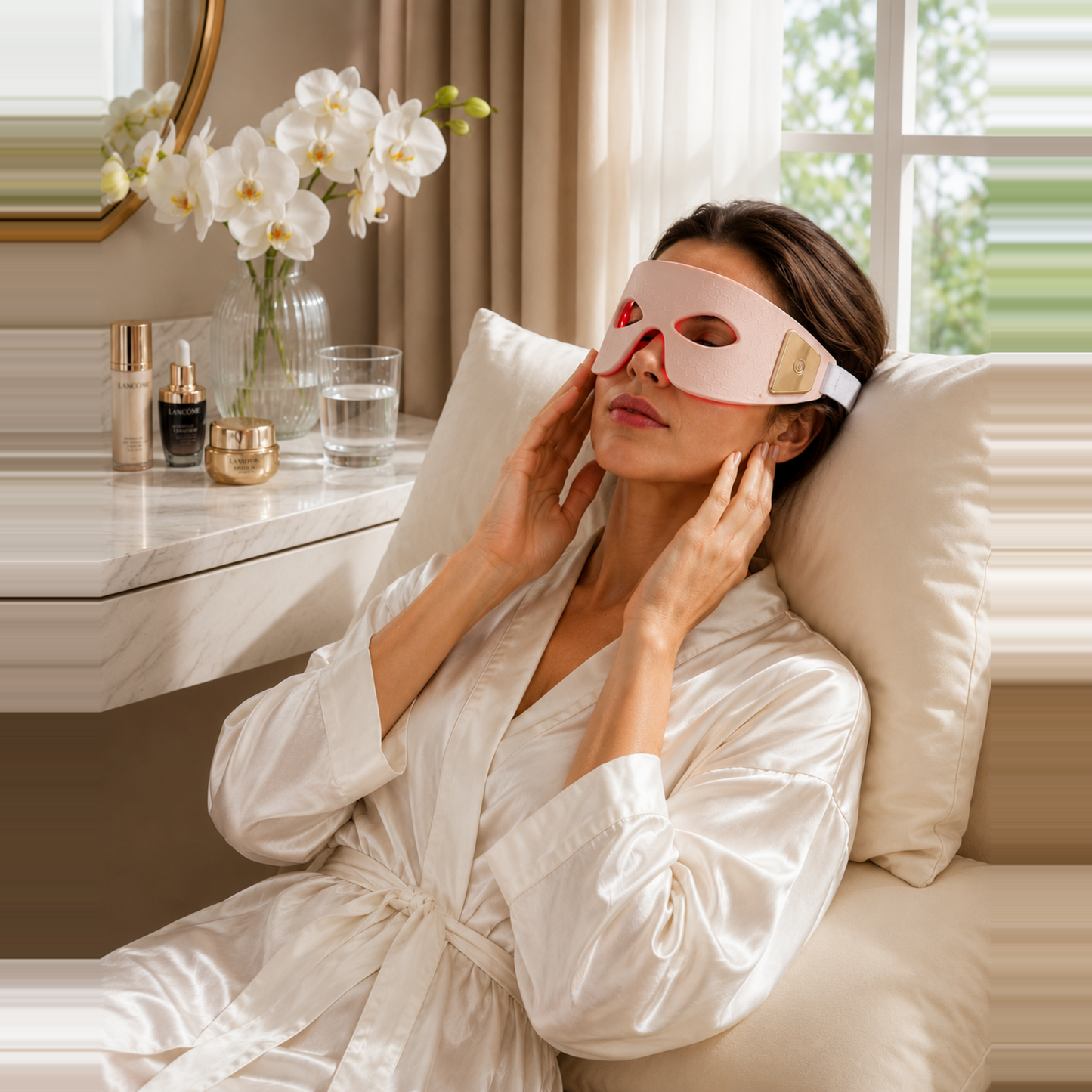 Eye Recovery Pro LED Light Therapy Eye Mask - Red & Near-Infrared Light for Puffiness, Dark Circles & Eye Rejuvenation - Pink Silicone