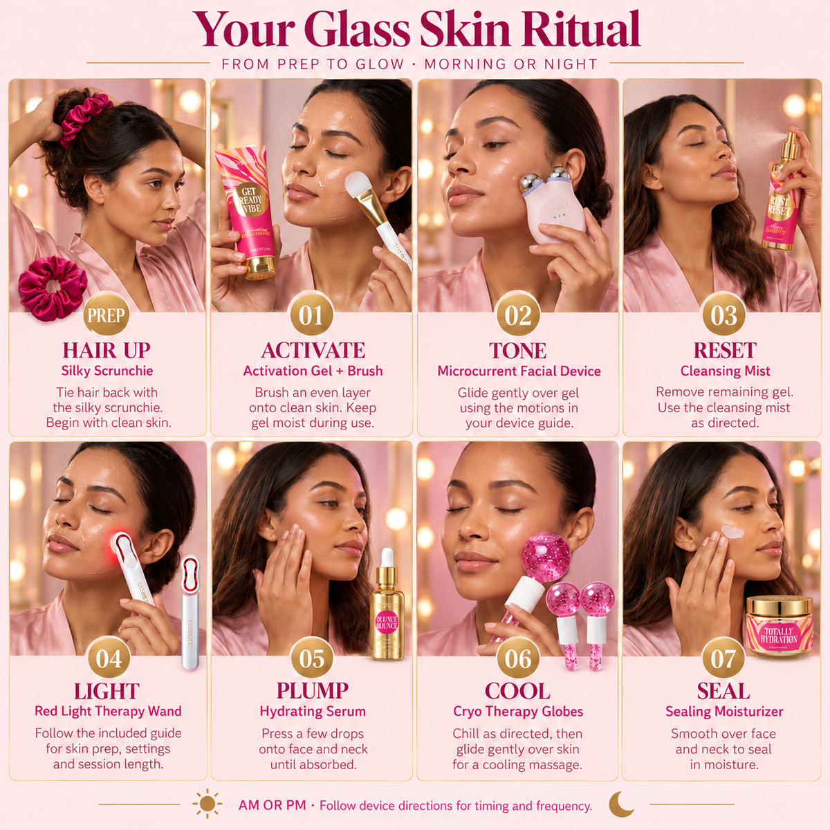 Luxury LED Red Light Therapy Facial Tools for Women - 10pc Sculpting & Firming Skincare Set, Microcurrent Face Toning Device, LED Red Light Wand & More