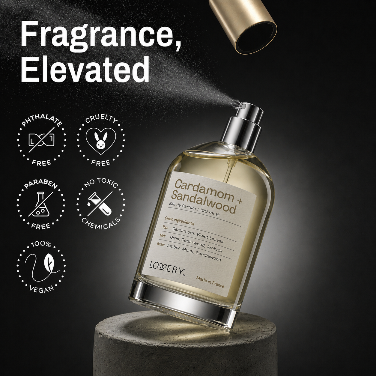 LoveryPlus Cardamom + Sandalwood Eau de Parfum 3pc. Fragrance Gift Set - Inspired by   Le Labo Santal 33, 3.4 fl oz Perfume Spray