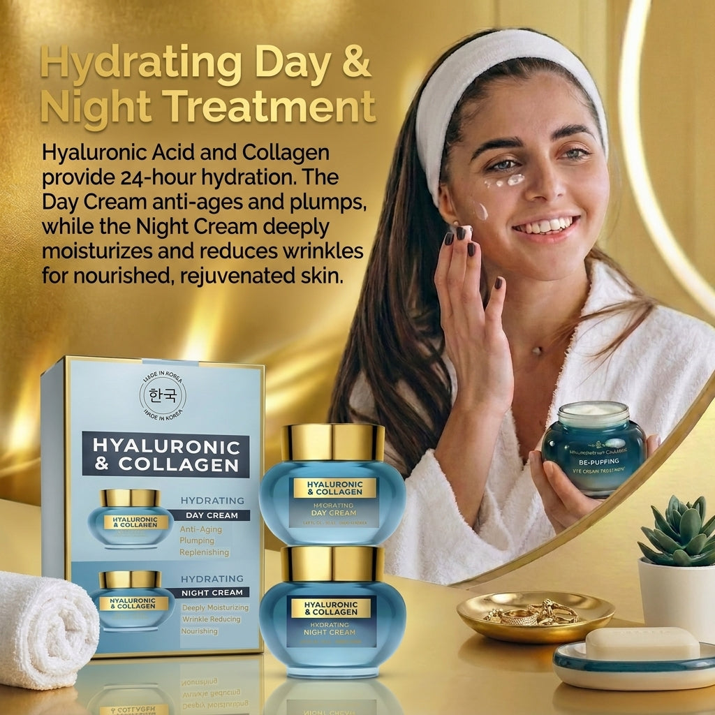 Lovery Korean Skincare Hyaluronic Collagen Day & Night Cream Set -Brightening and Hydration for Face