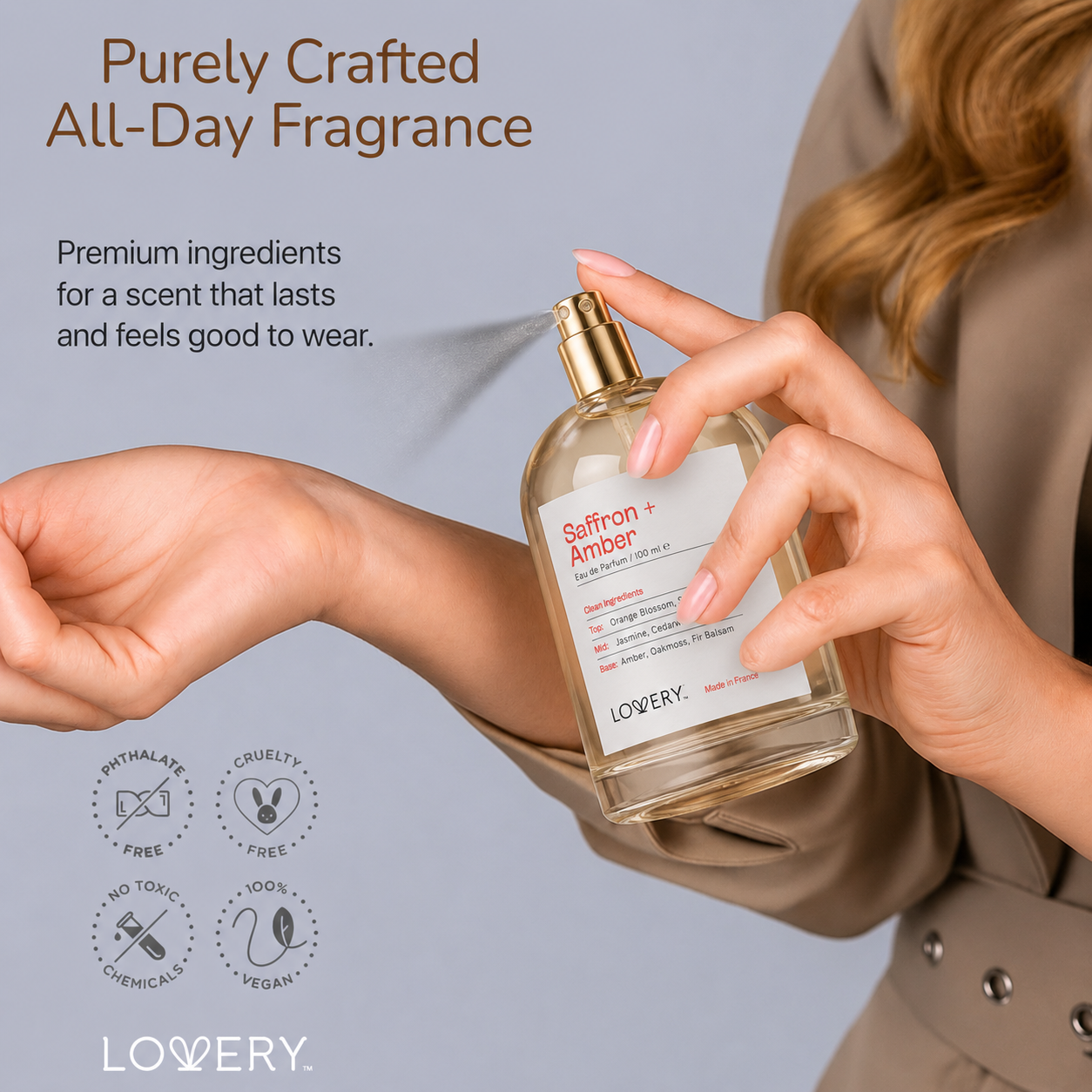 LoveryPlus Saffron + Amber Eau de Parfum 3pc. Fragrance Gift Set - Inspired by Maison Francis Kurkdjian Baccarat Rouge 540, 3.4 fl oz Perfume Spray
