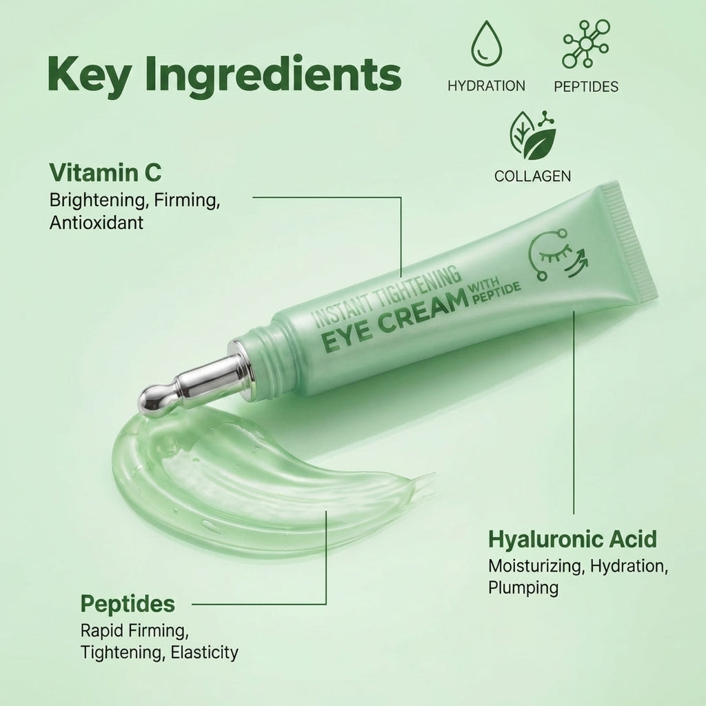 Korean Skin Care Peptide Eye Cream, Instant Tightening, Hydrating, Brightening, Firming & Depuffing Korean Under-Eye Treatment
