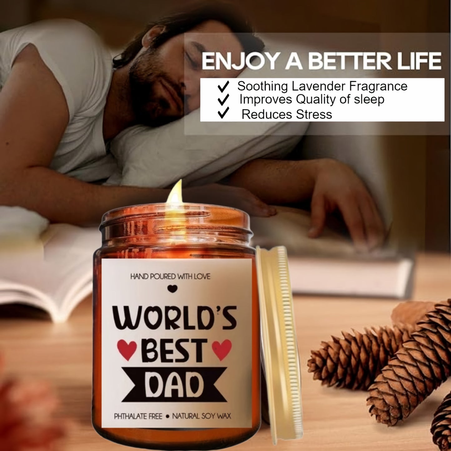 Fathers Day Gifts, Dad Gifts from Daughter and Son, Worlds Best Dad Birthday Gifts, Scented Candle Gifts for Men, Soy Candles for Him, Birthday Gifts for Men, Father’s Day Gifts, 9oz Lavender Candle