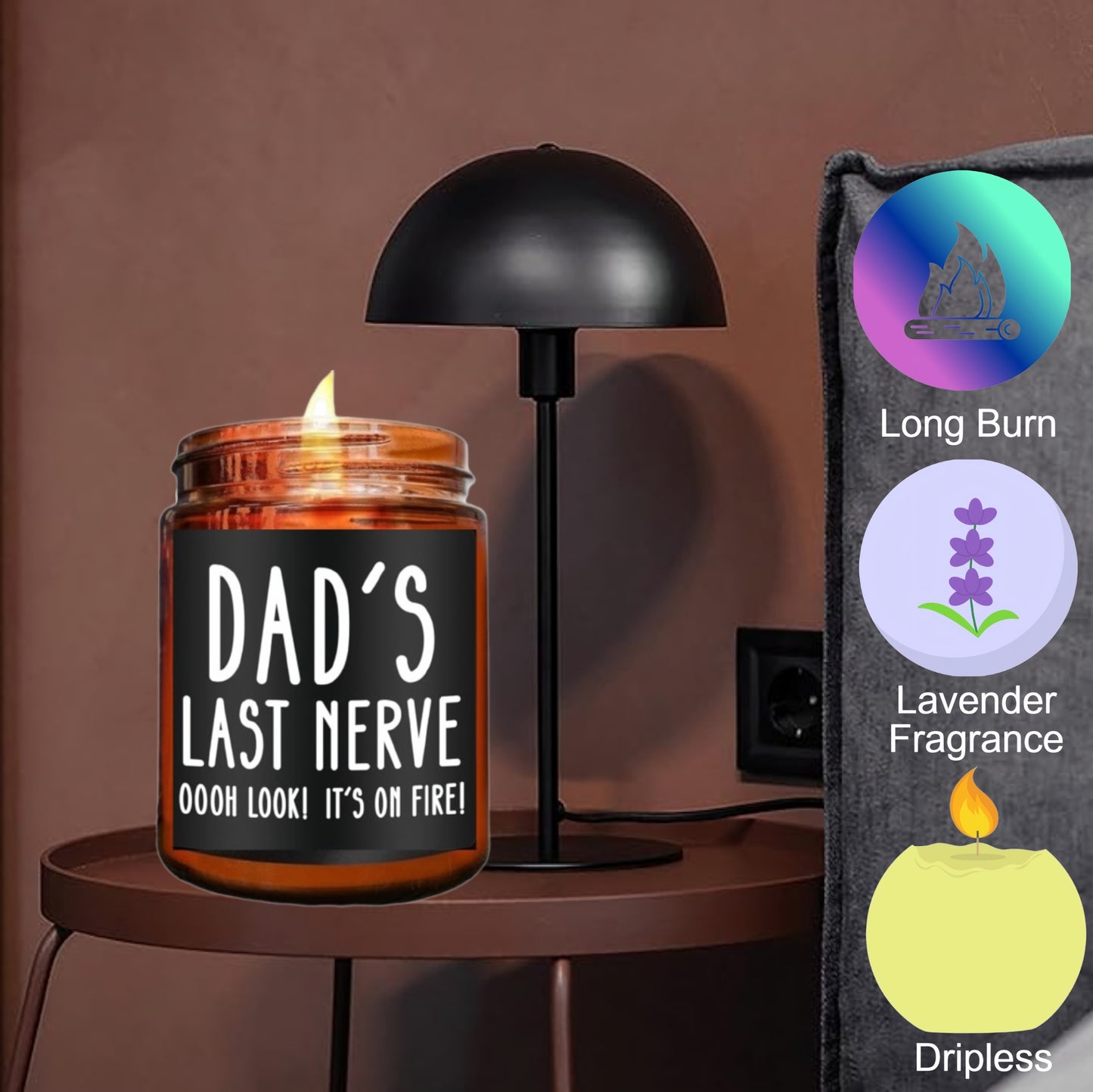 Fathers Day Gifts from Daughter & Son, Dads Last Nerve Candle, Gifts for Dad Who Want Nothing, Birthday Gifts for Men, Dad, Stepdad, Father, Men Gifts Ideas, 9oz Scented Candles, Lavender Soy Candle