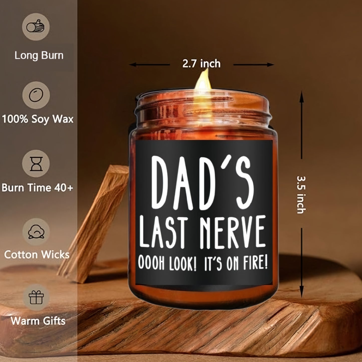 Fathers Day Gifts from Daughter & Son, Dads Last Nerve Candle, Gifts for Dad Who Want Nothing, Birthday Gifts for Men, Dad, Stepdad, Father, Men Gifts Ideas, 9oz Scented Candles, Lavender Soy Candle