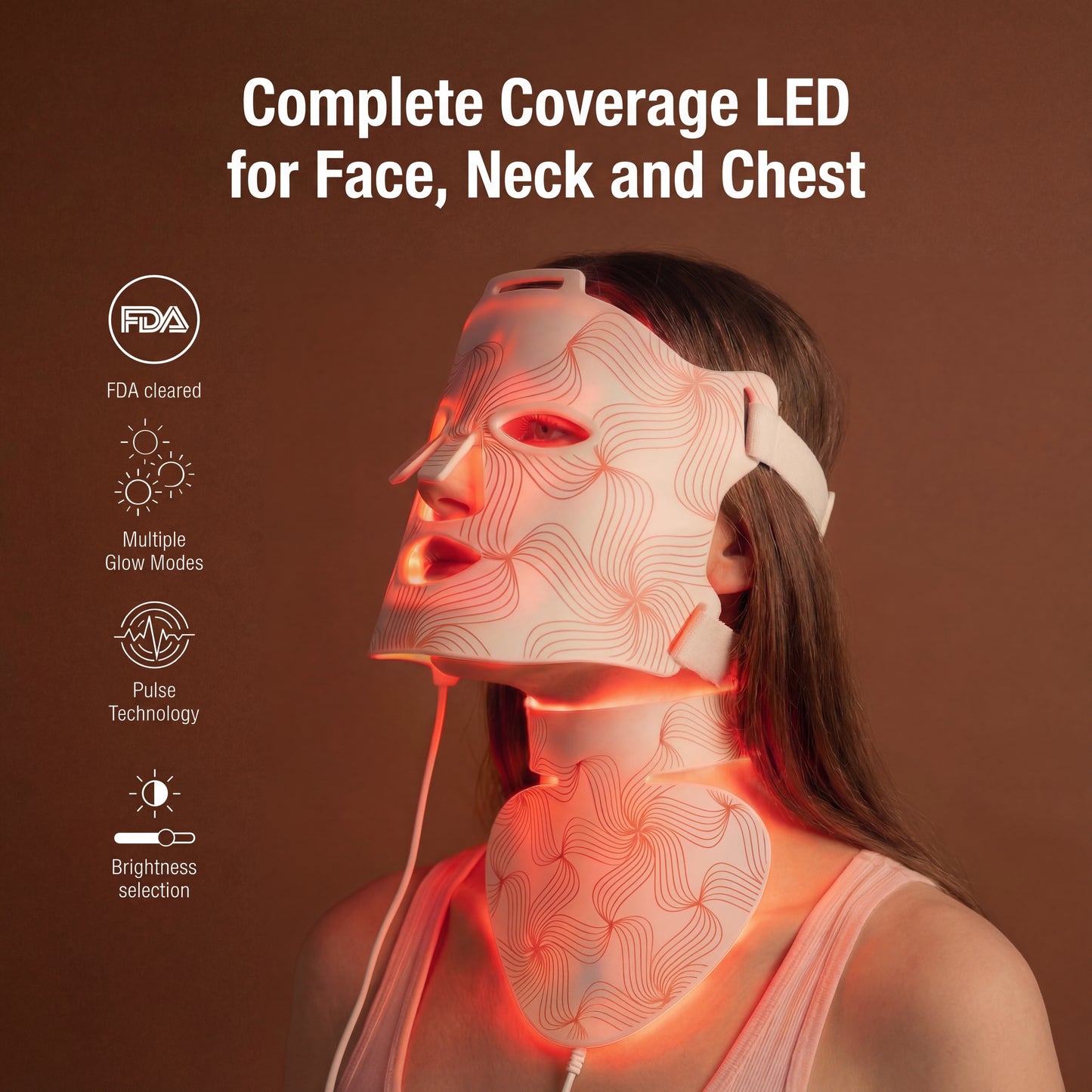 LED Light Therapy Face & Neck Set with Multiple Wavelengths (1072 nm, 850 nm, 633 nm, 590 nm, 415 nm) - FDA-Cleared Anti-Aging Skin Rejuvenation, Medical-Grade Silicone
