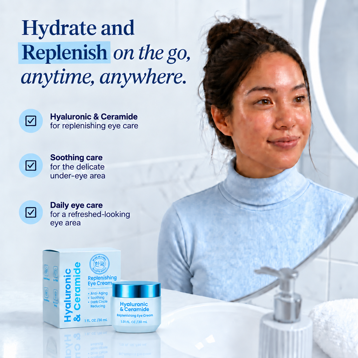 Korean Hyaluronic Acid & Ceramide Replenishing Eye Cream - 30 mL
