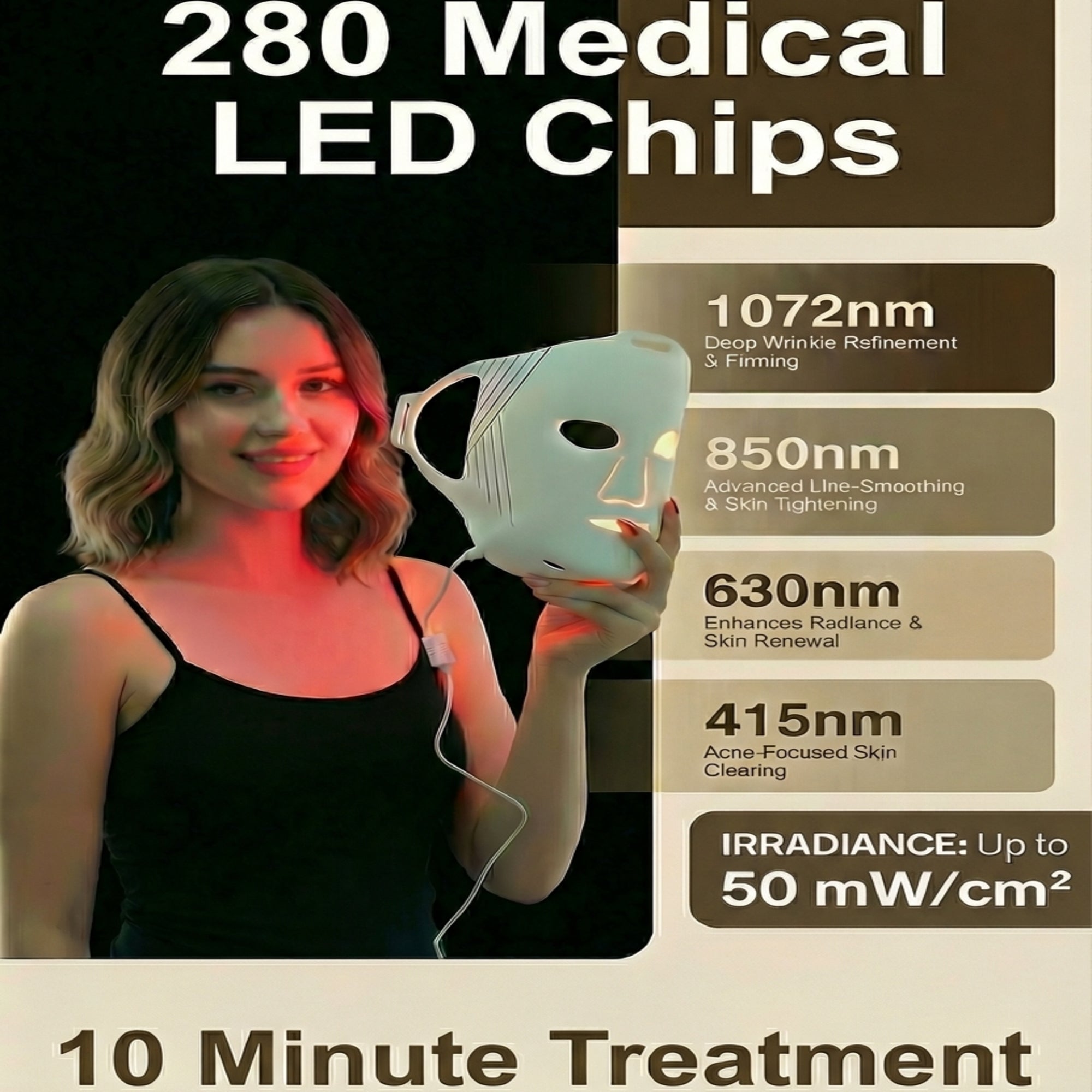 5D Liquid Silicone LED Light Therapy Face Mask - Red, Blue & Near