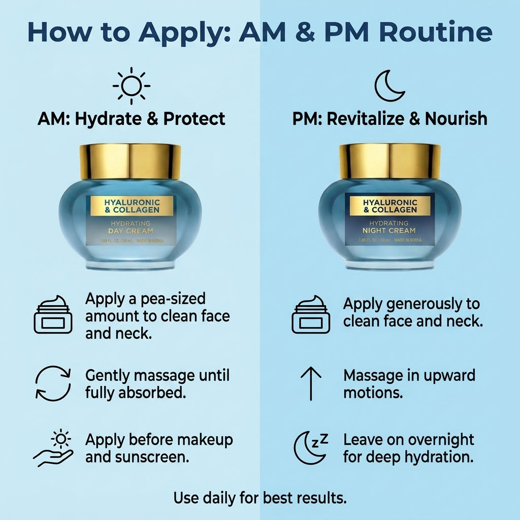 Lovery Korean Skincare Hyaluronic Collagen Day & Night Cream Set -Brightening and Hydration for Face